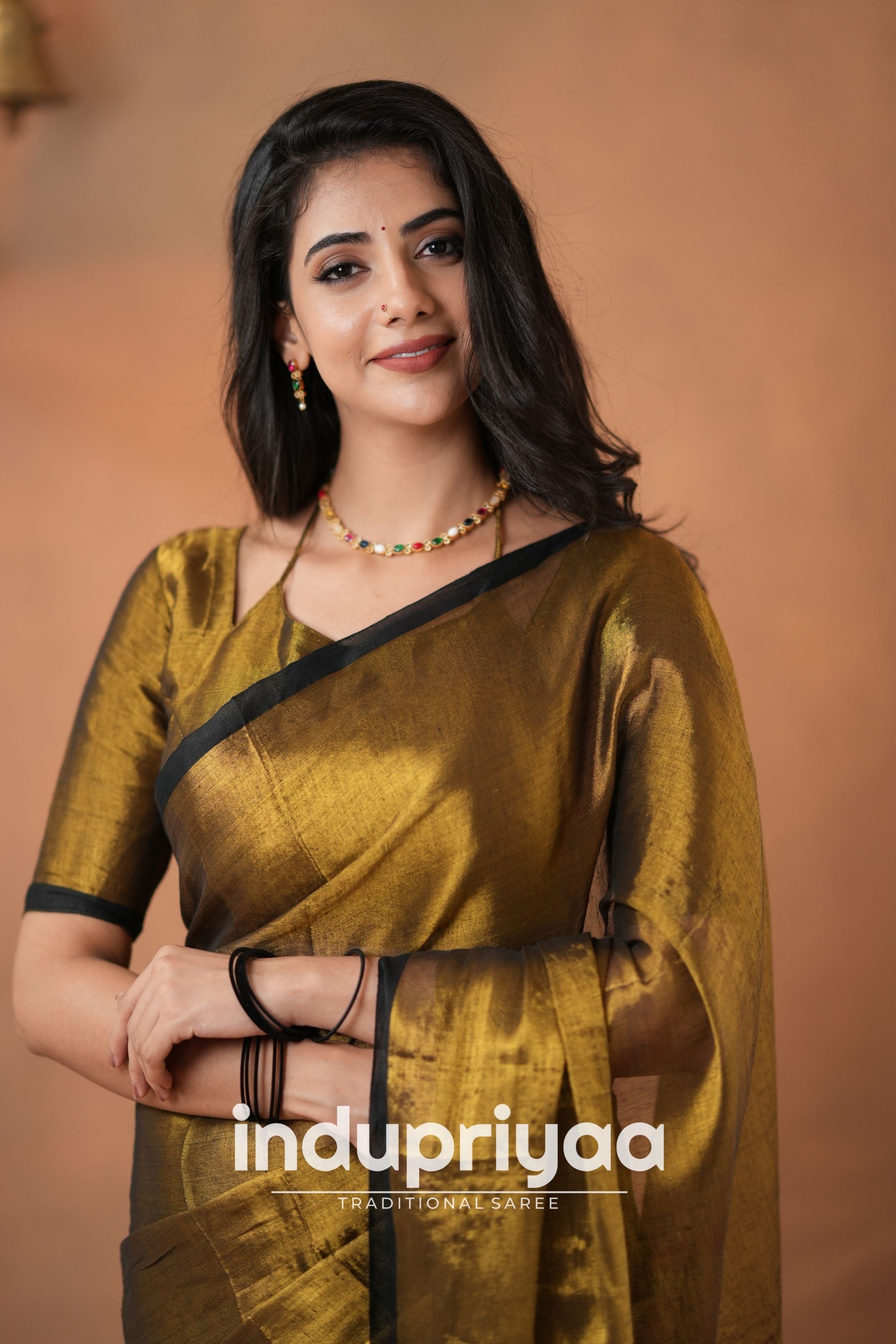 Gold Handloom Tissue Cotton  Saree
