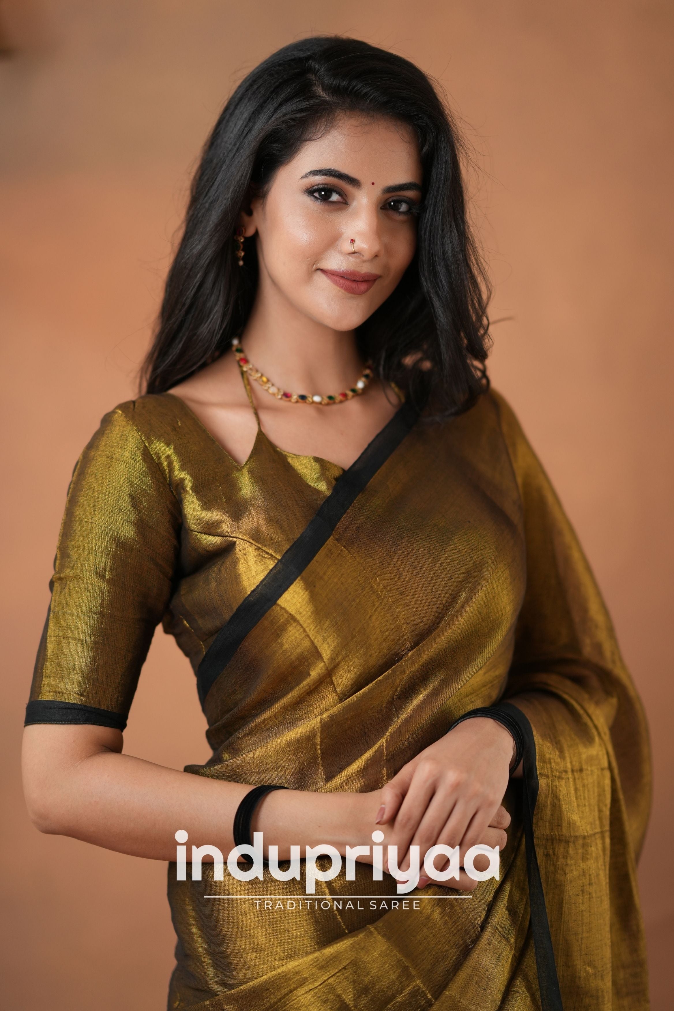 Gold Handloom Tissue Cotton  Saree