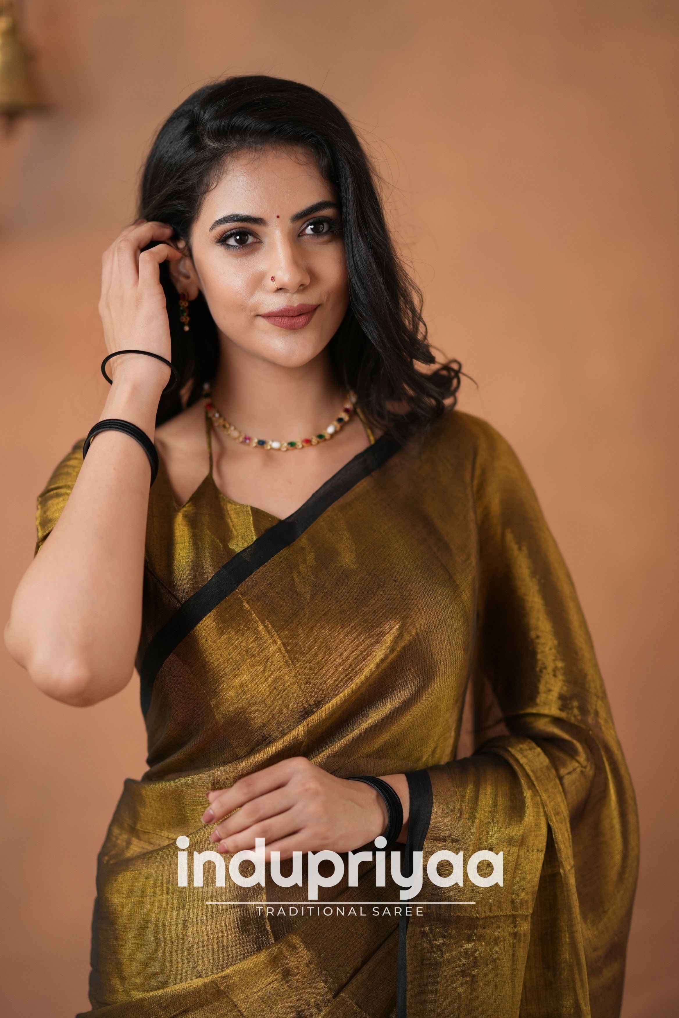 Gold Handloom Tissue Cotton  Saree