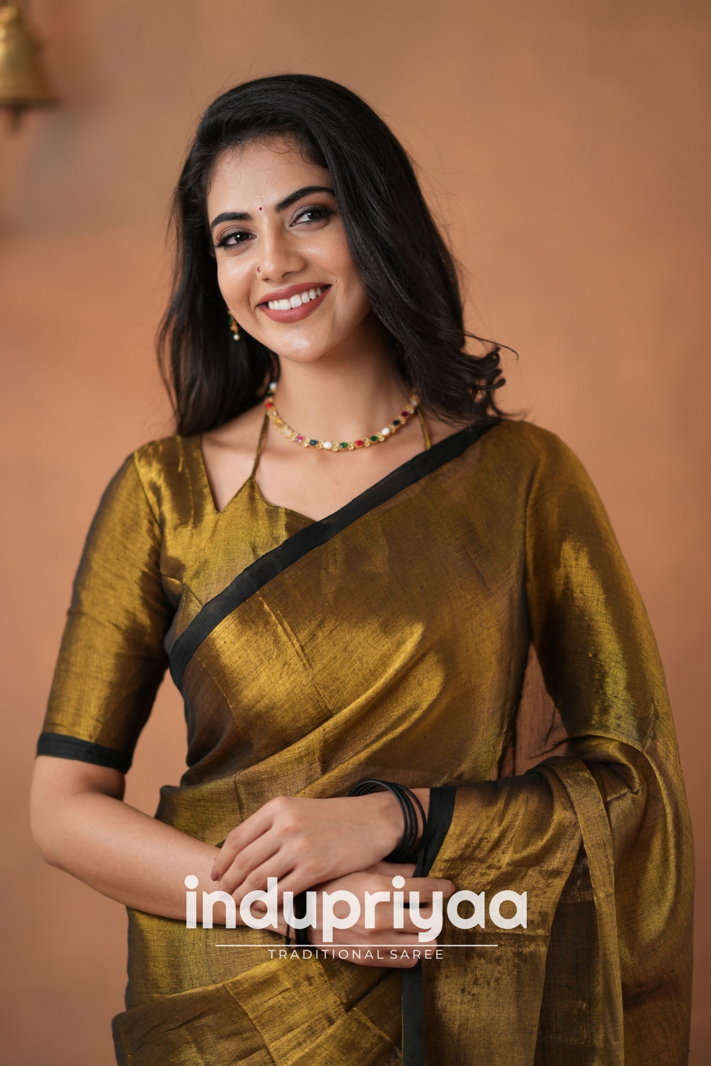 Gold Handloom Tissue Cotton  Saree