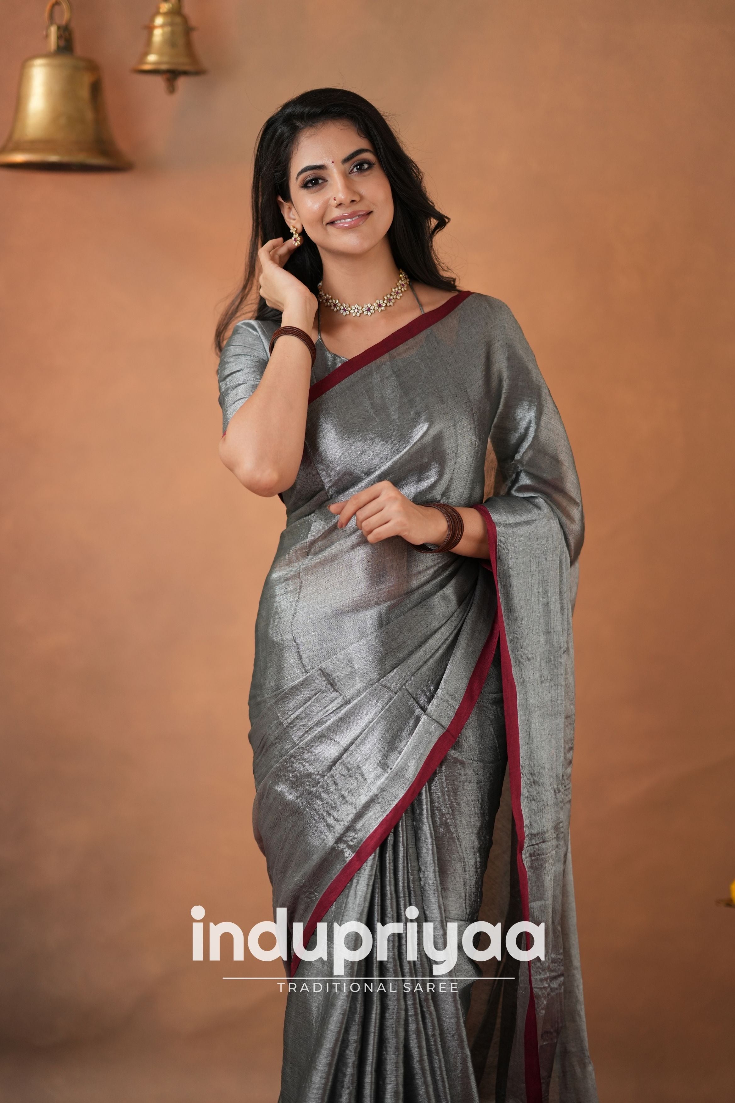 Silver Grey Handloom Tissue Cotton Saree
