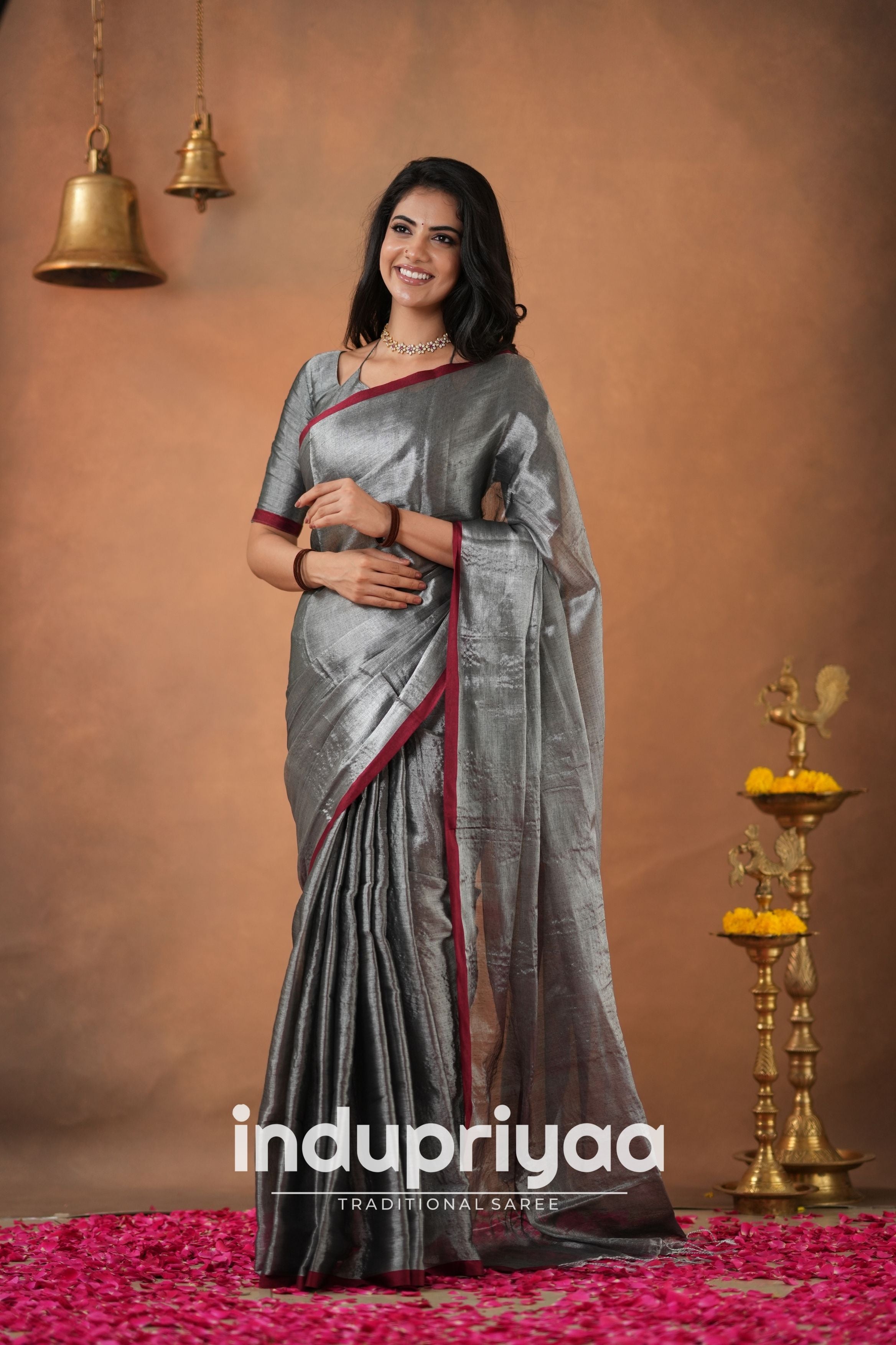 Silver Grey Handloom Tissue Cotton Saree