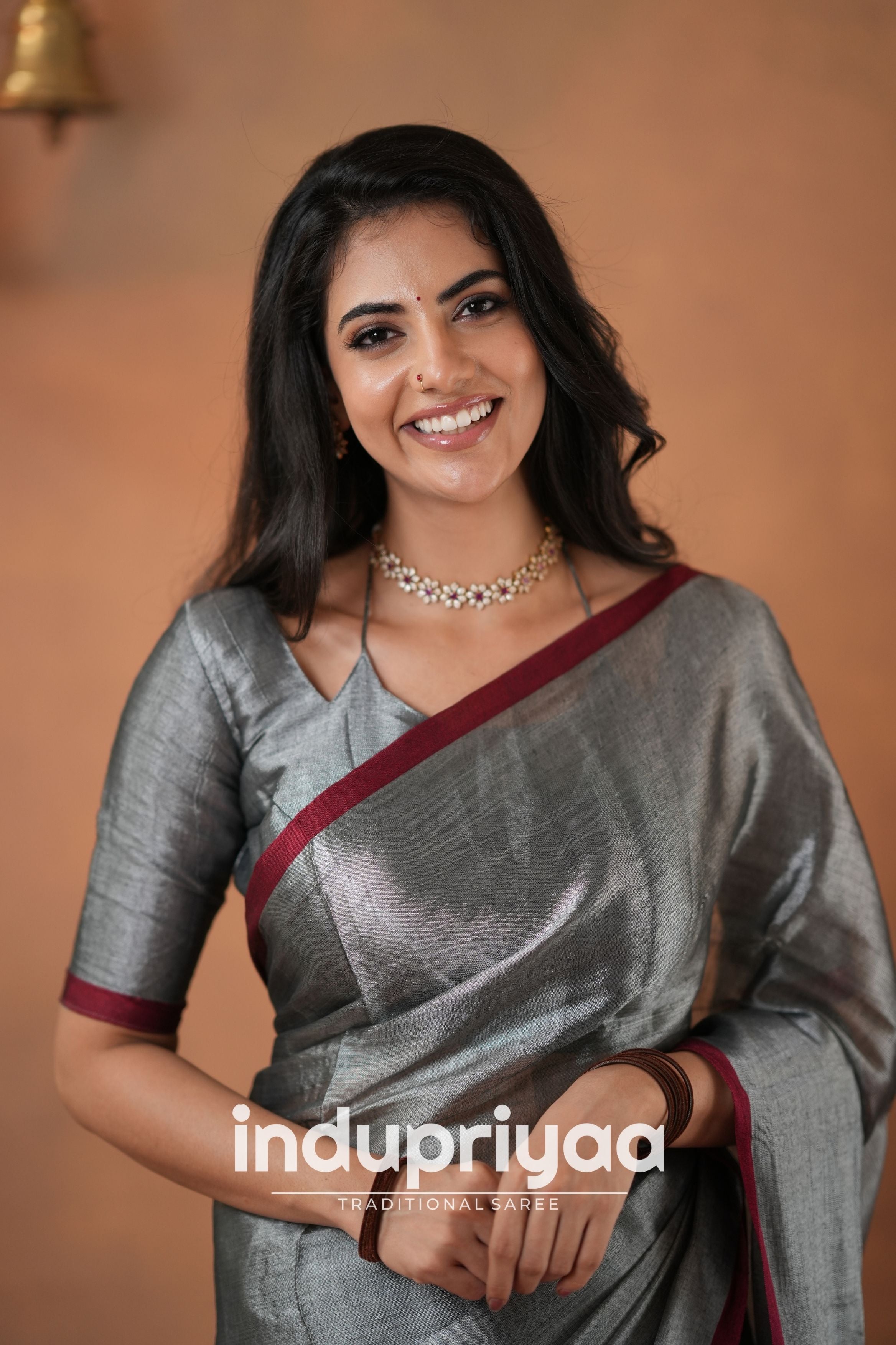 Silver Grey Handloom Tissue Cotton Saree