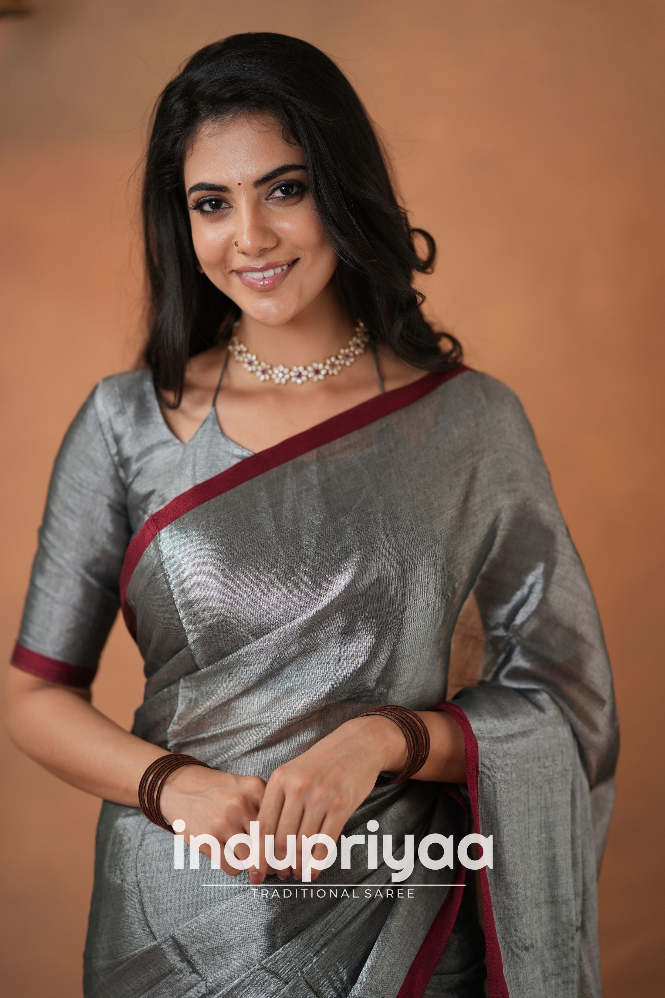 Silver Grey Handloom Tissue Cotton Saree