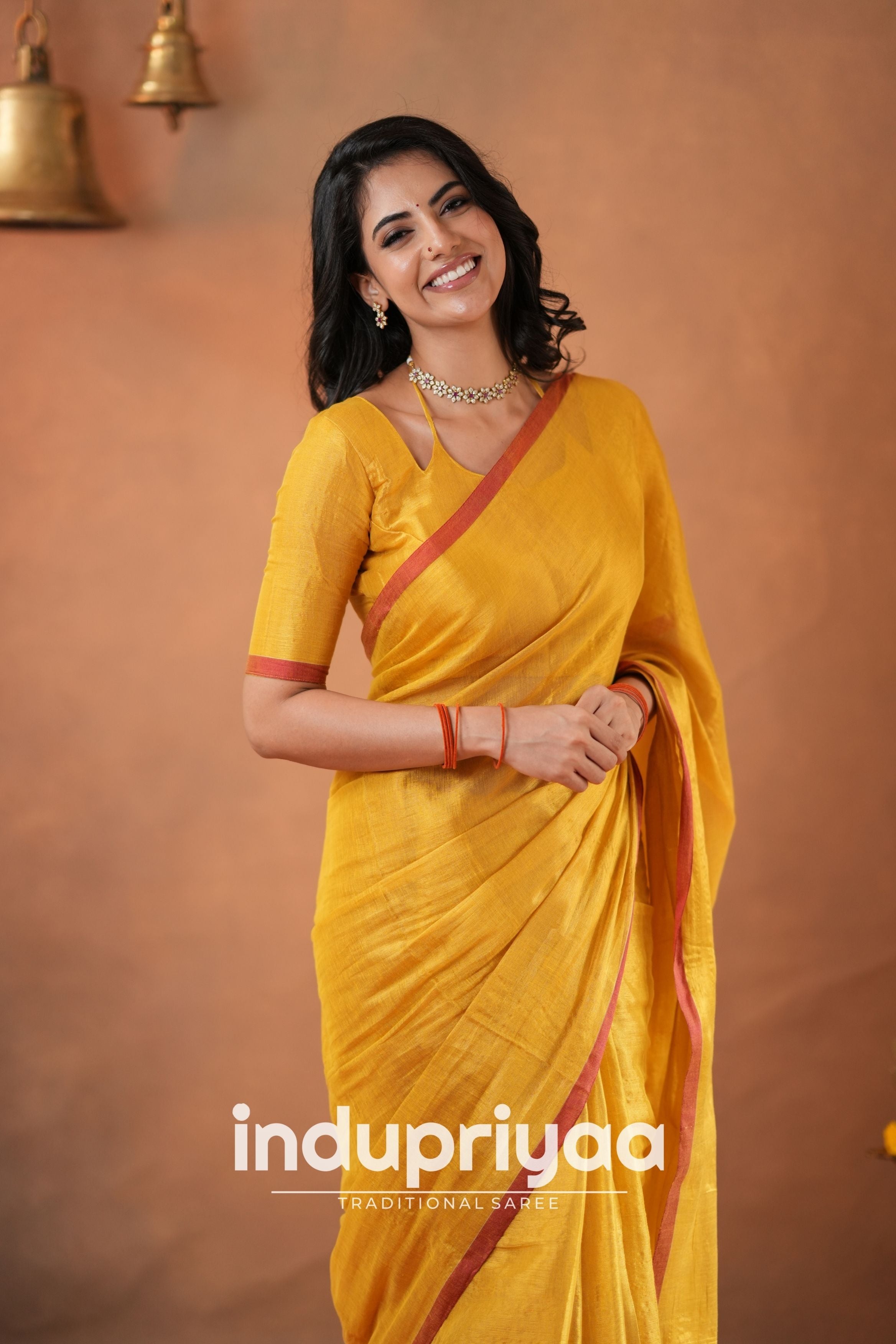 Yellow Handloom Tissue Cotton Saree