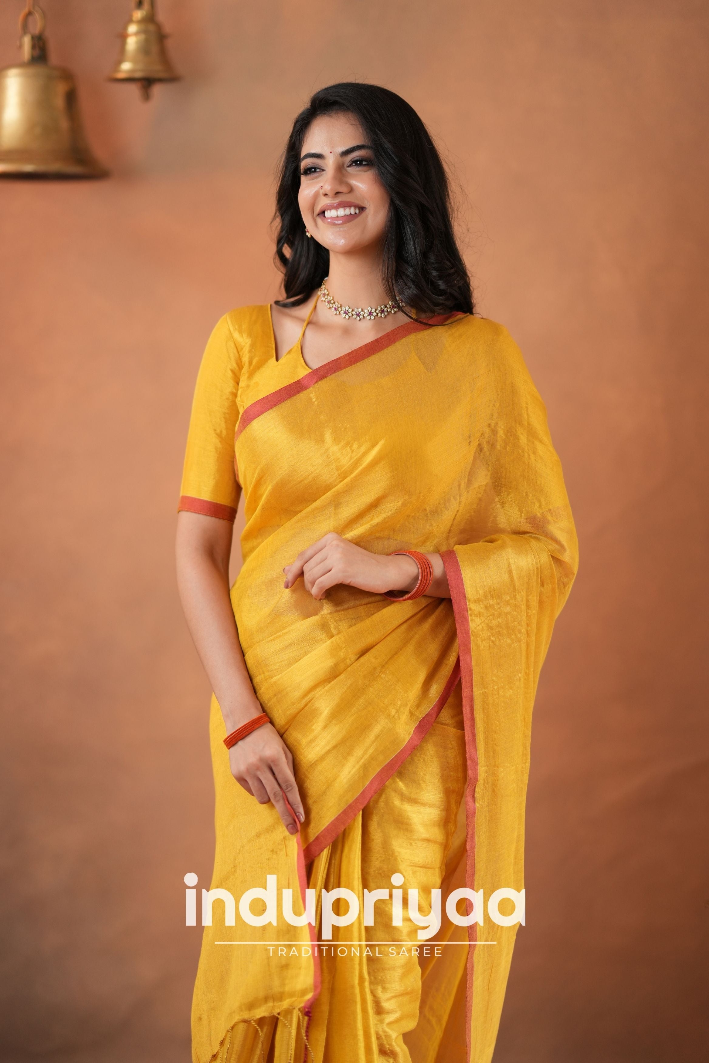 Yellow Handloom Tissue Cotton Saree
