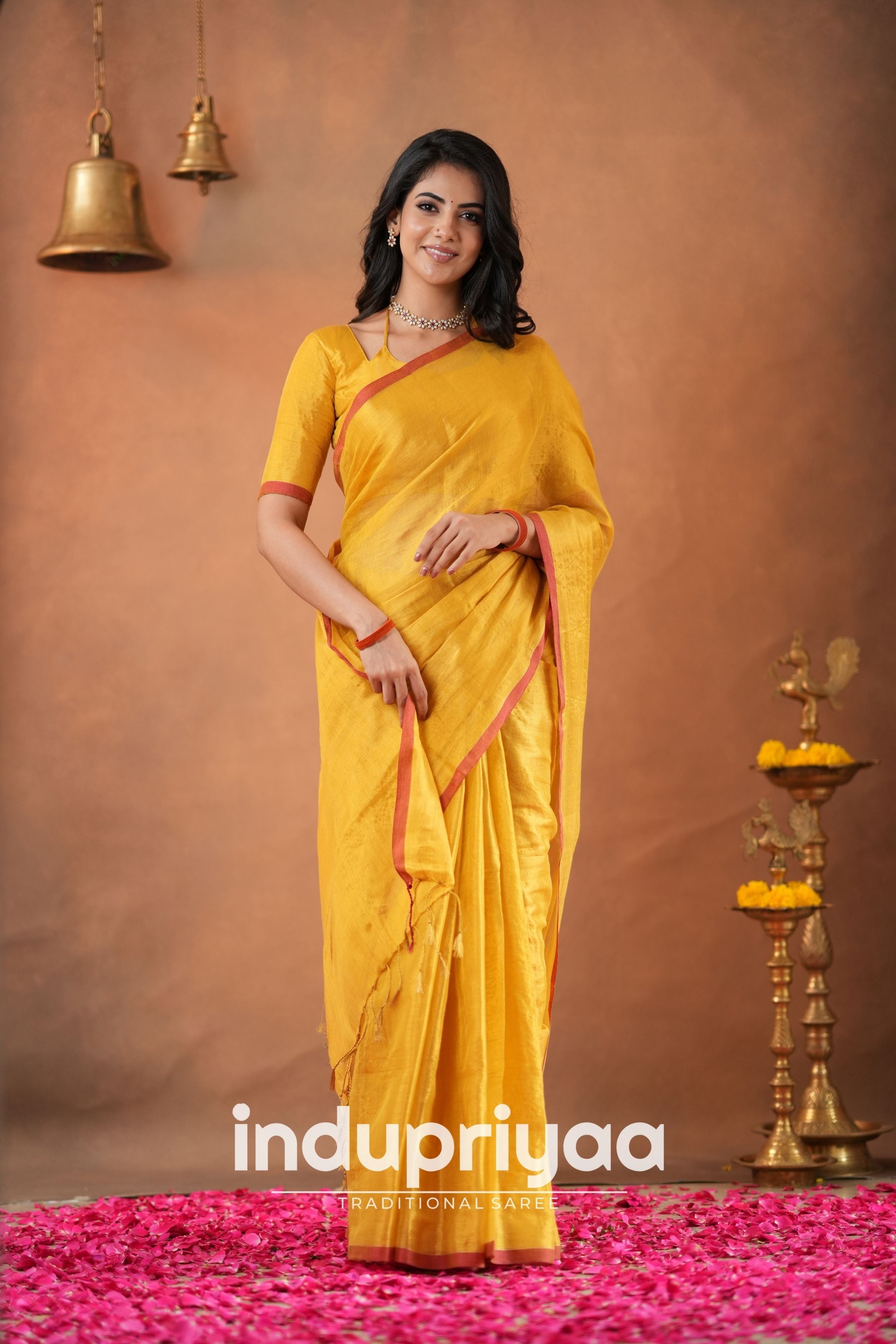 Yellow Handloom Tissue Cotton Saree