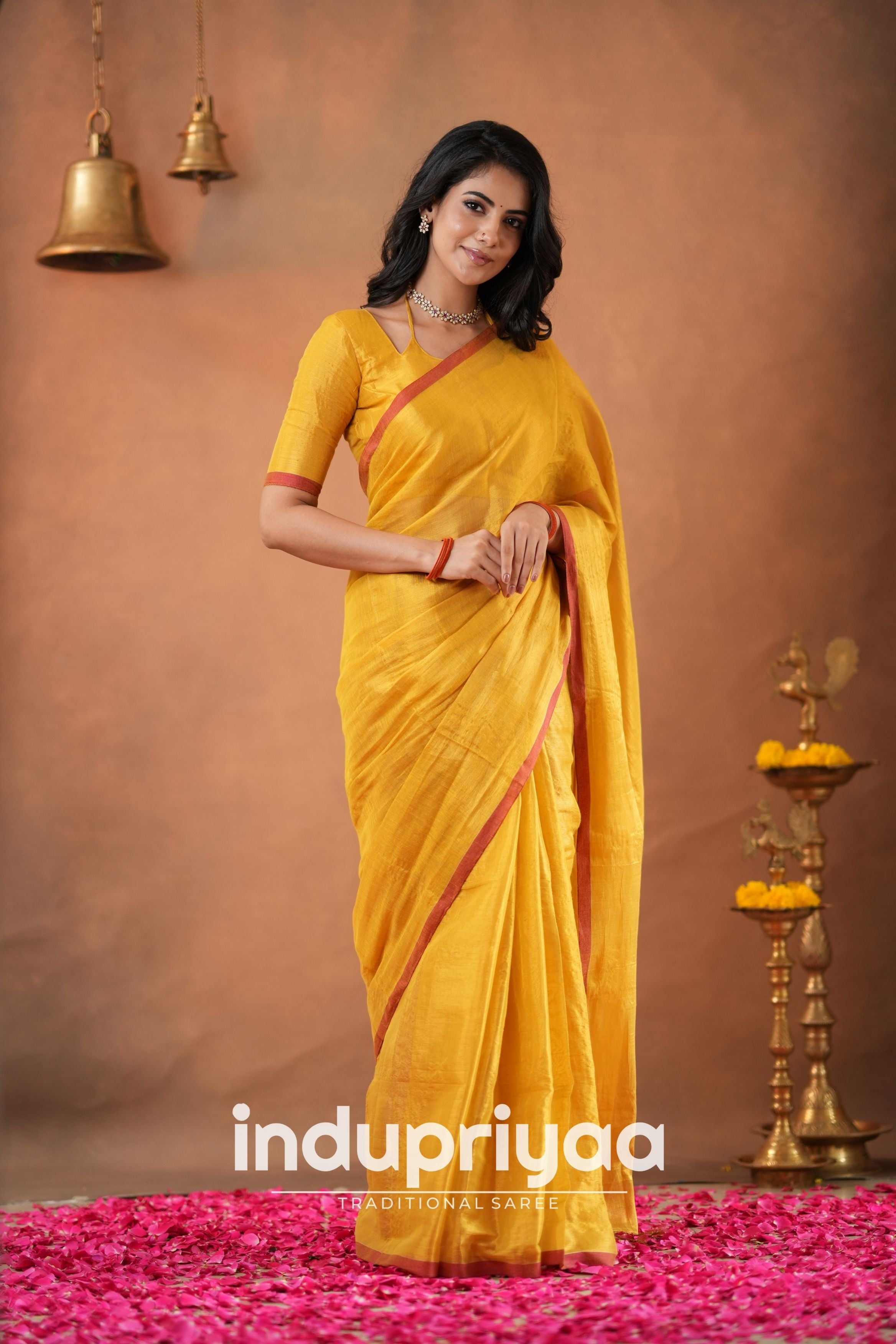 Yellow Handloom Tissue Cotton Saree