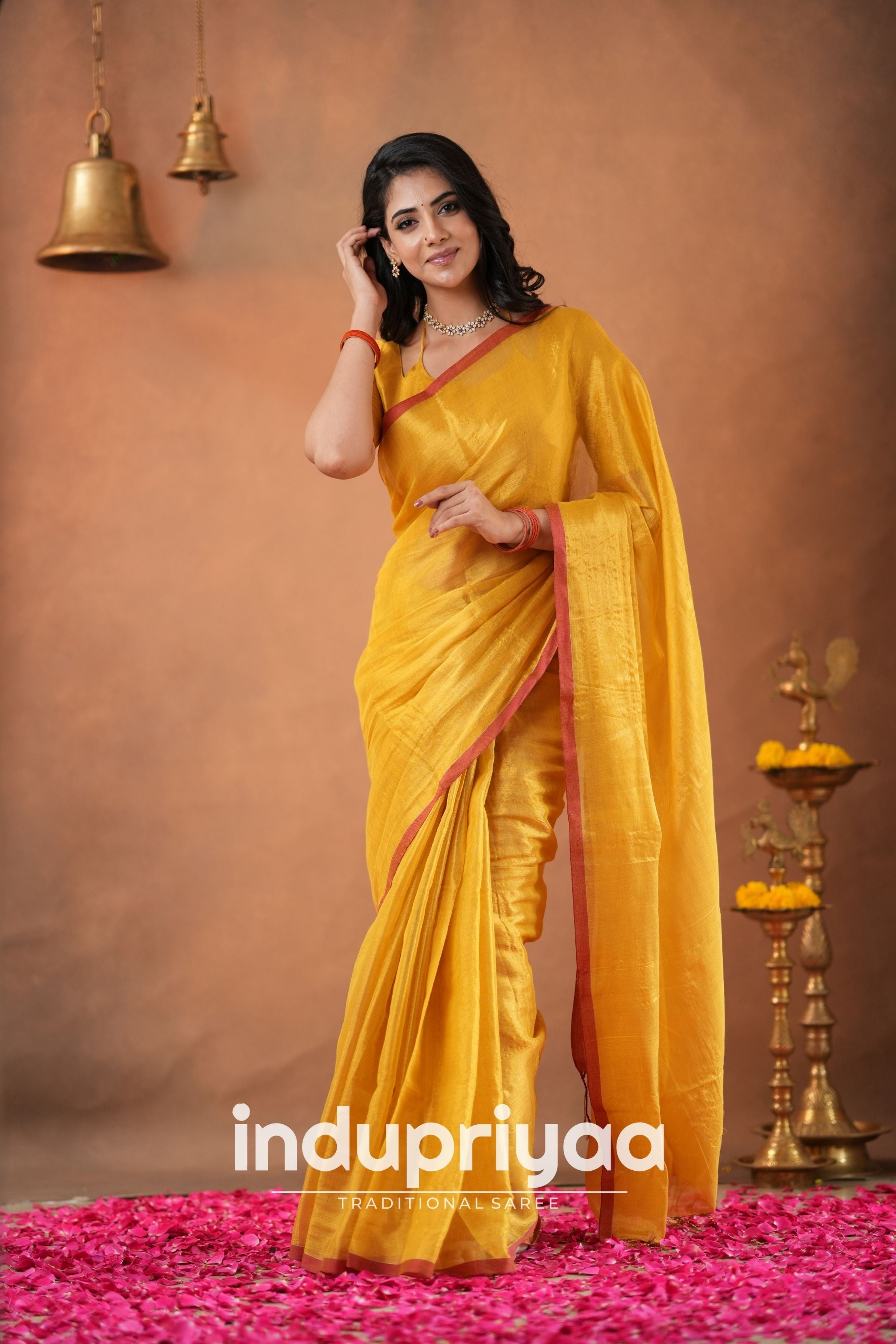 Yellow Handloom Tissue Cotton Saree
