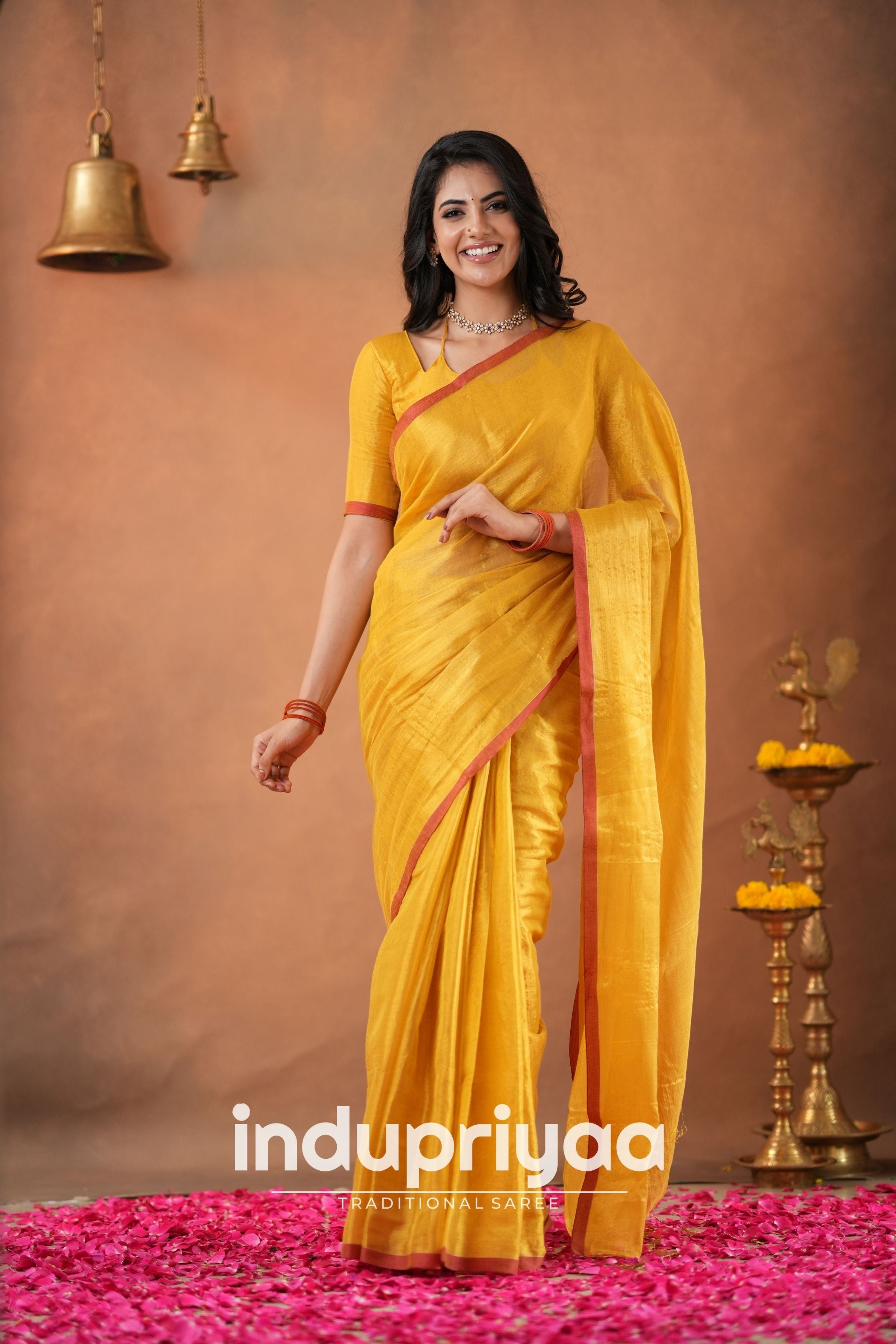 Yellow Handloom Tissue Cotton Saree