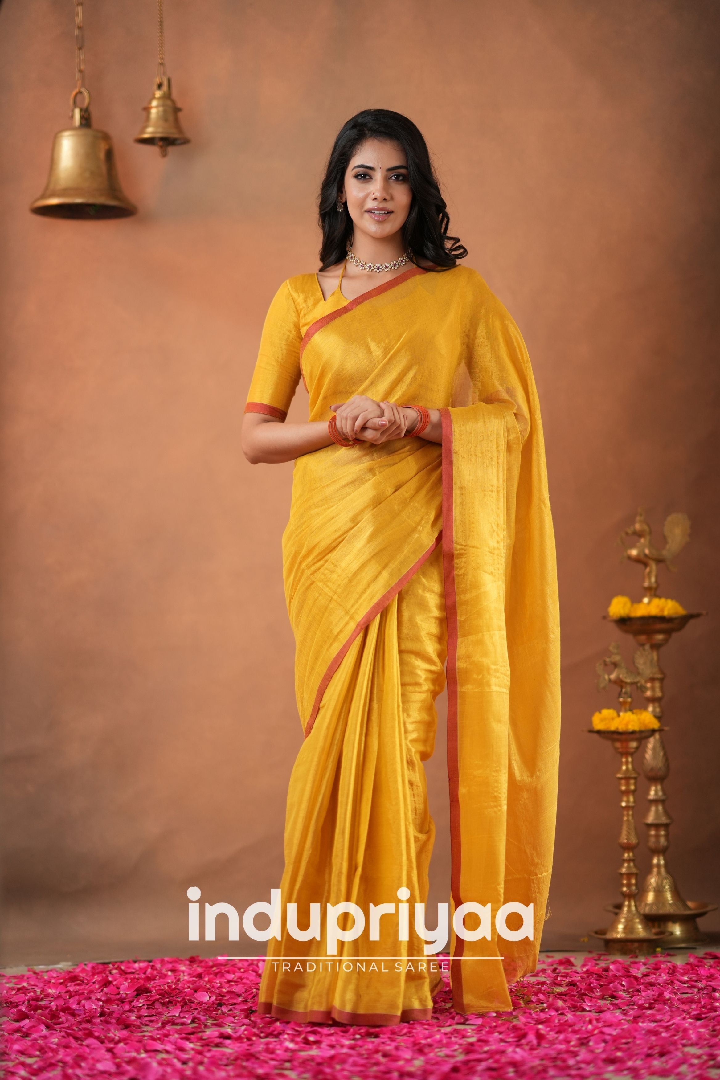 Yellow Handloom Tissue Cotton Saree