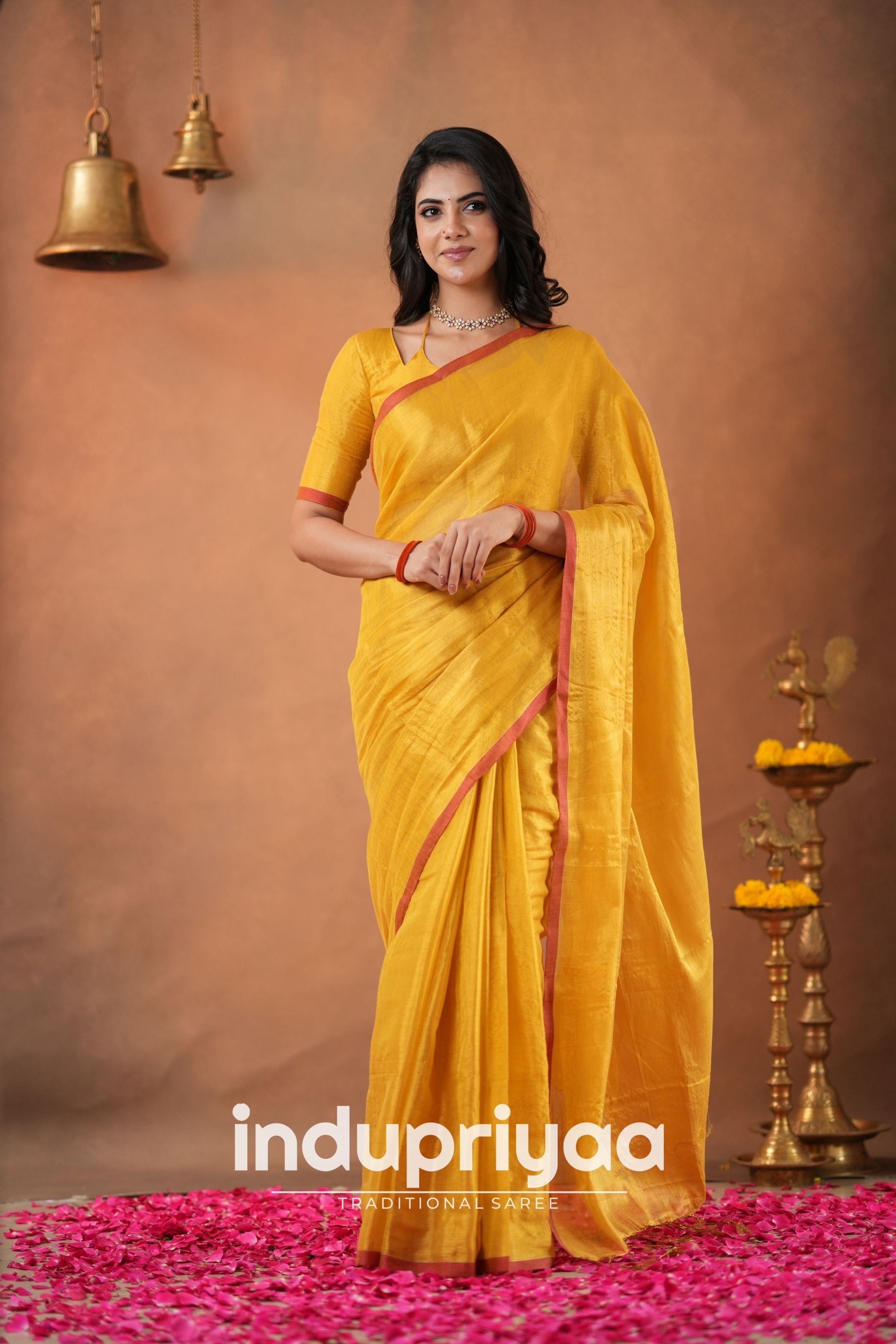 Yellow Handloom Tissue Cotton Saree