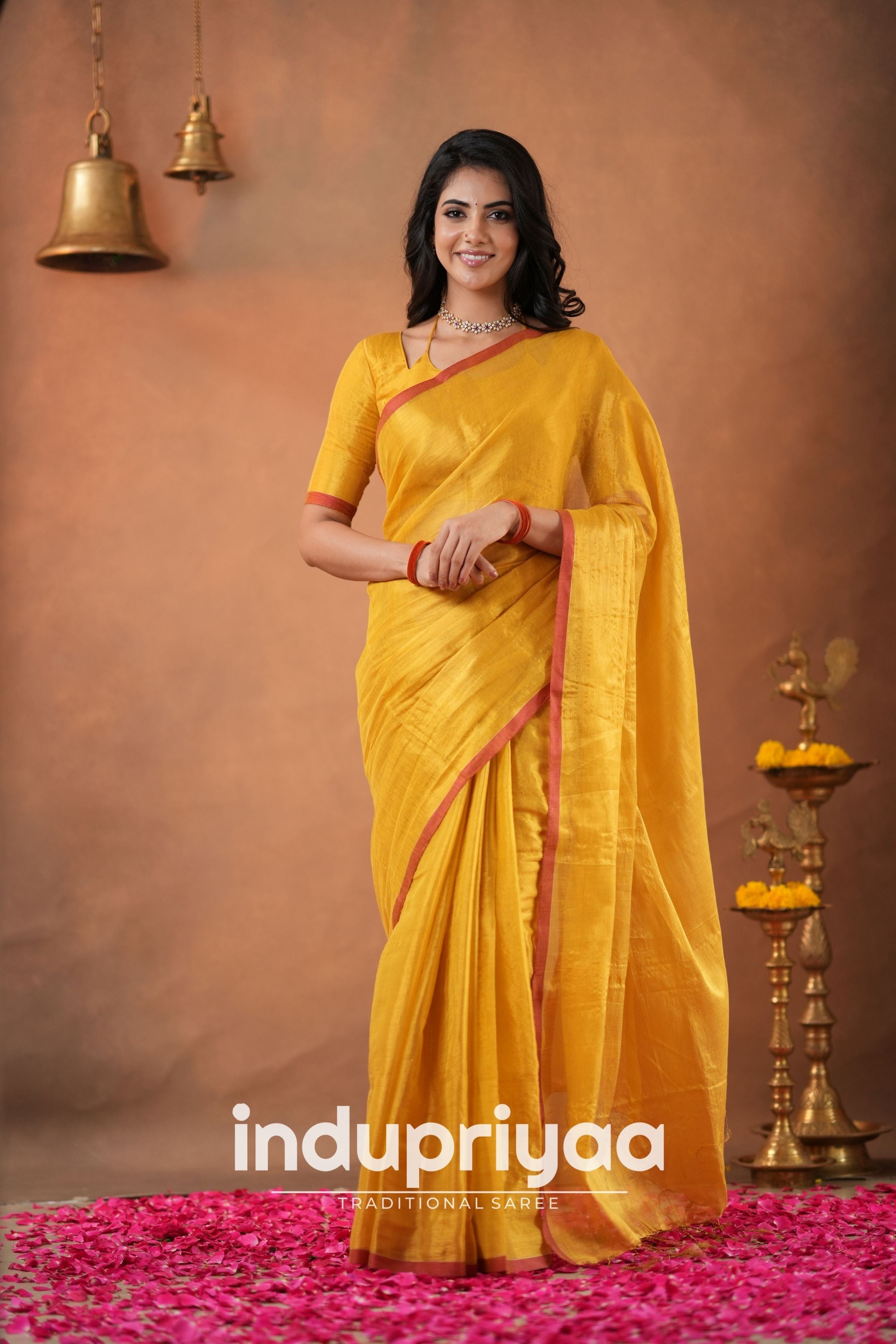 Yellow Handloom Tissue Cotton Saree