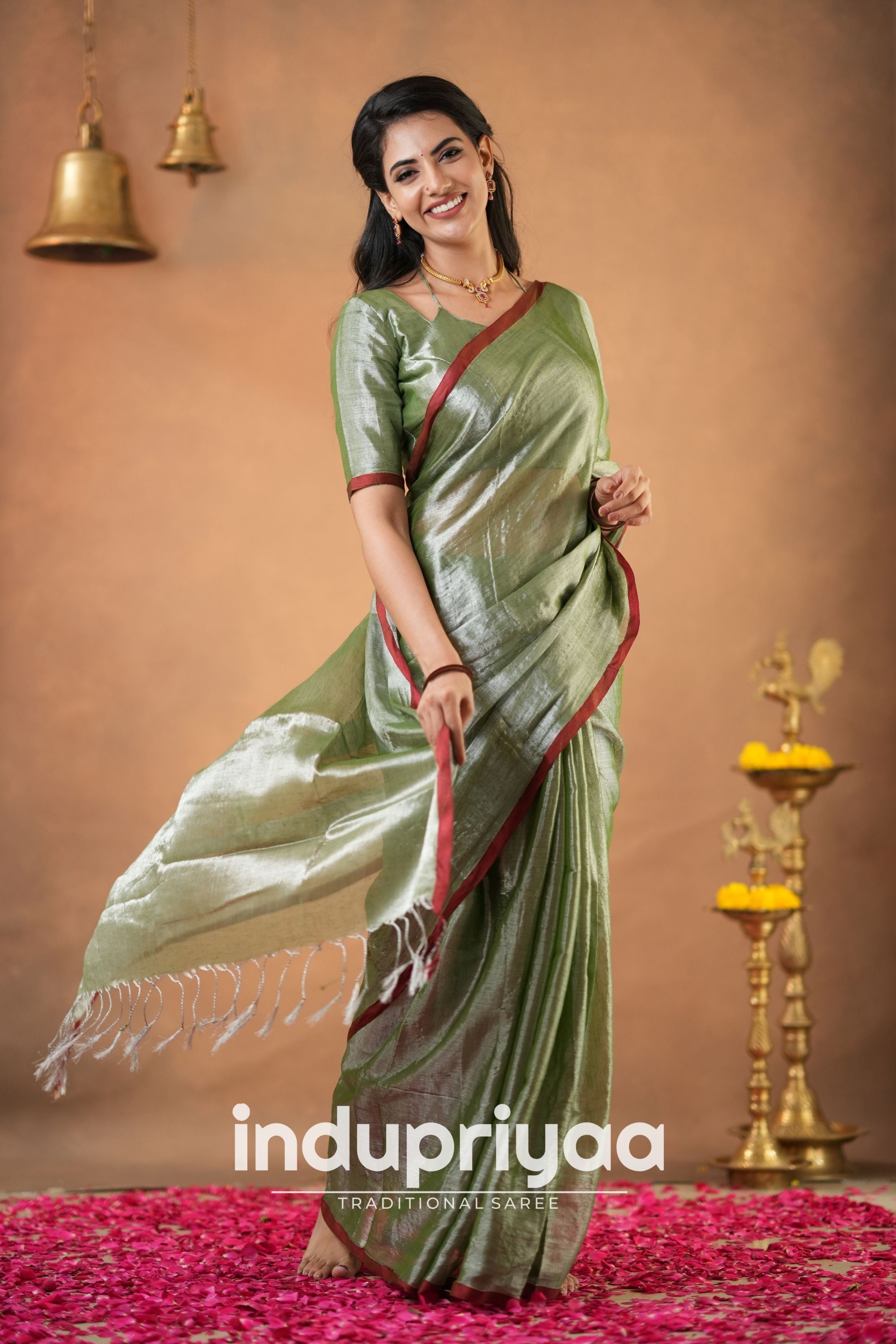 Light Pista Green Handloom Tissue Cotton Saree
