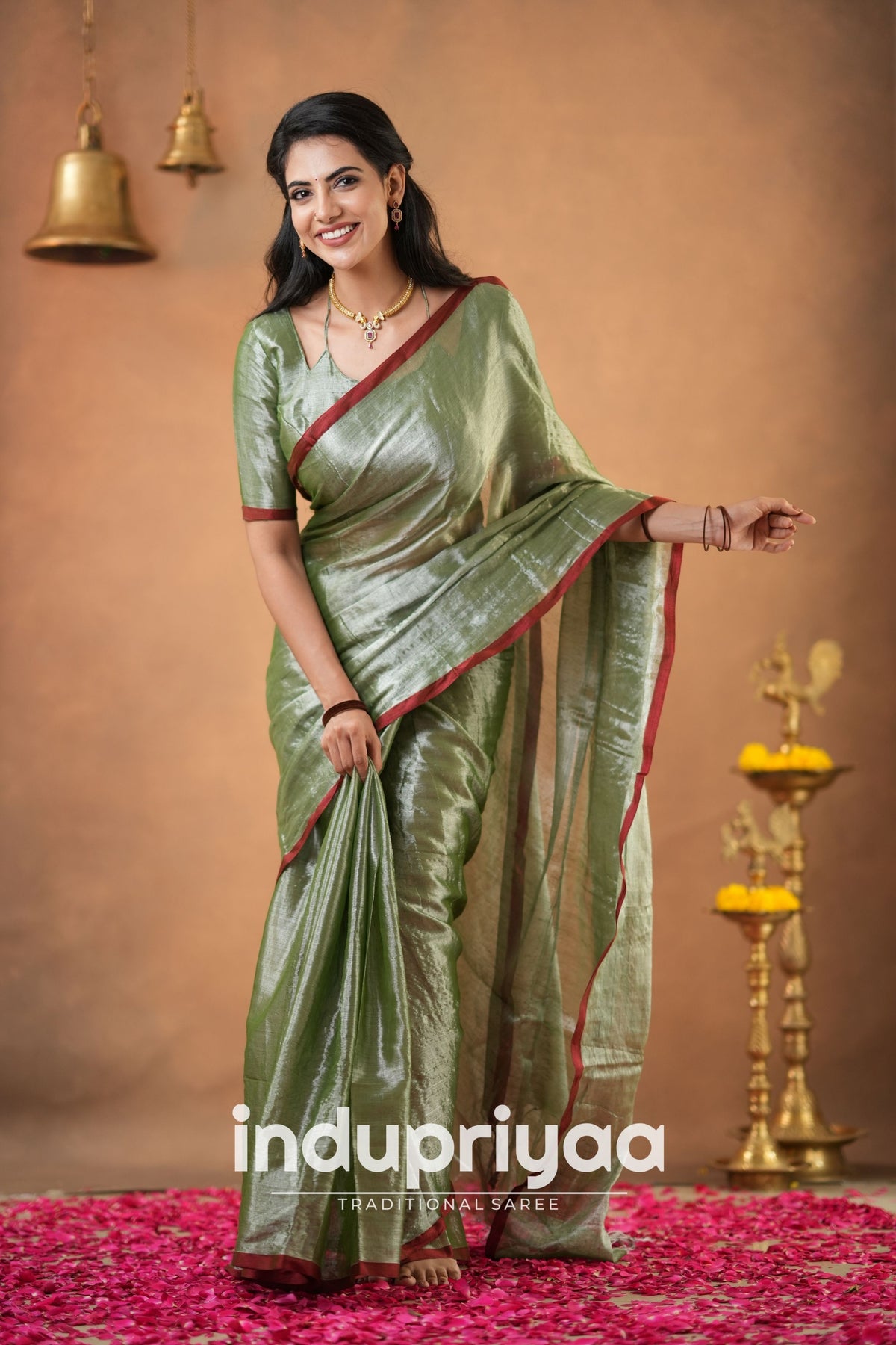 Light Pista Green Handloom Tissue Cotton Saree