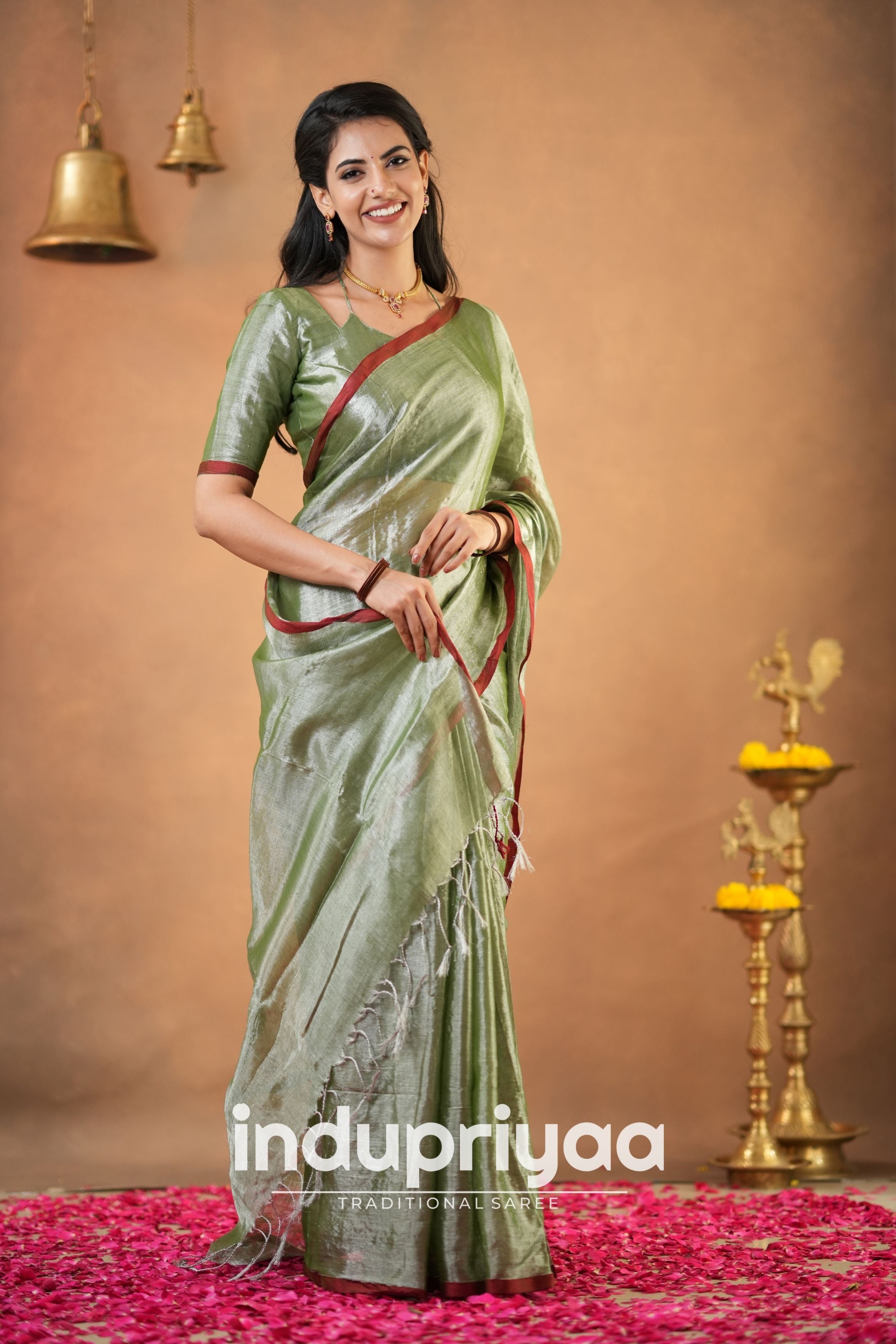 Light Pista Green Handloom Tissue Cotton Saree