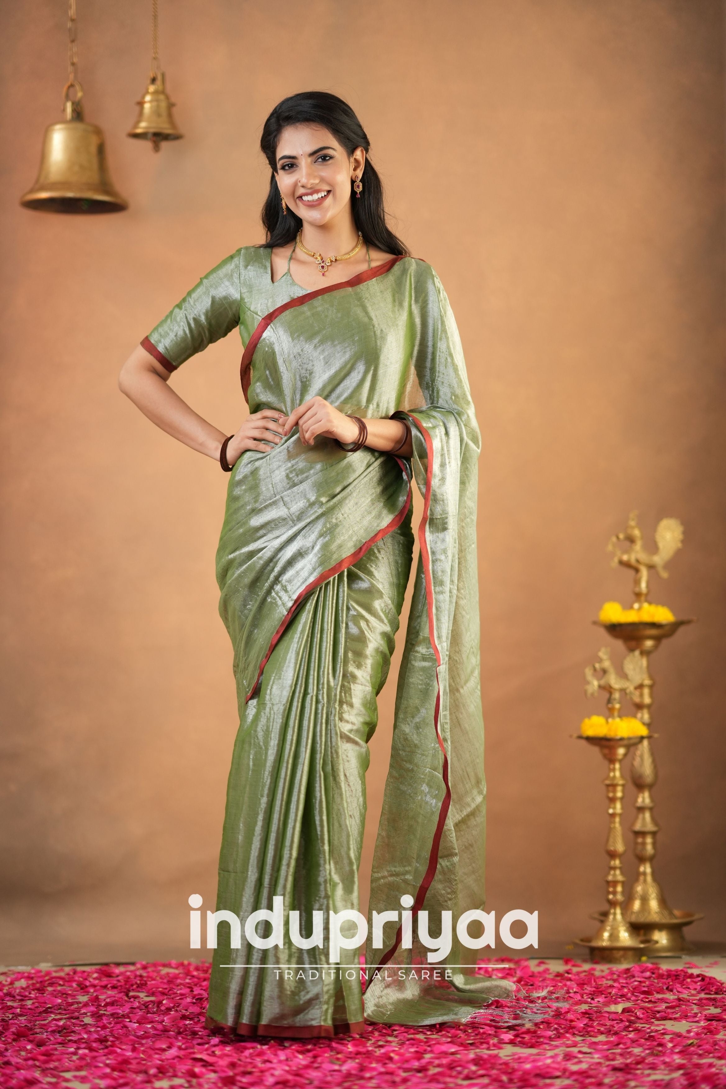 Light Pista Green Handloom Tissue Cotton Saree