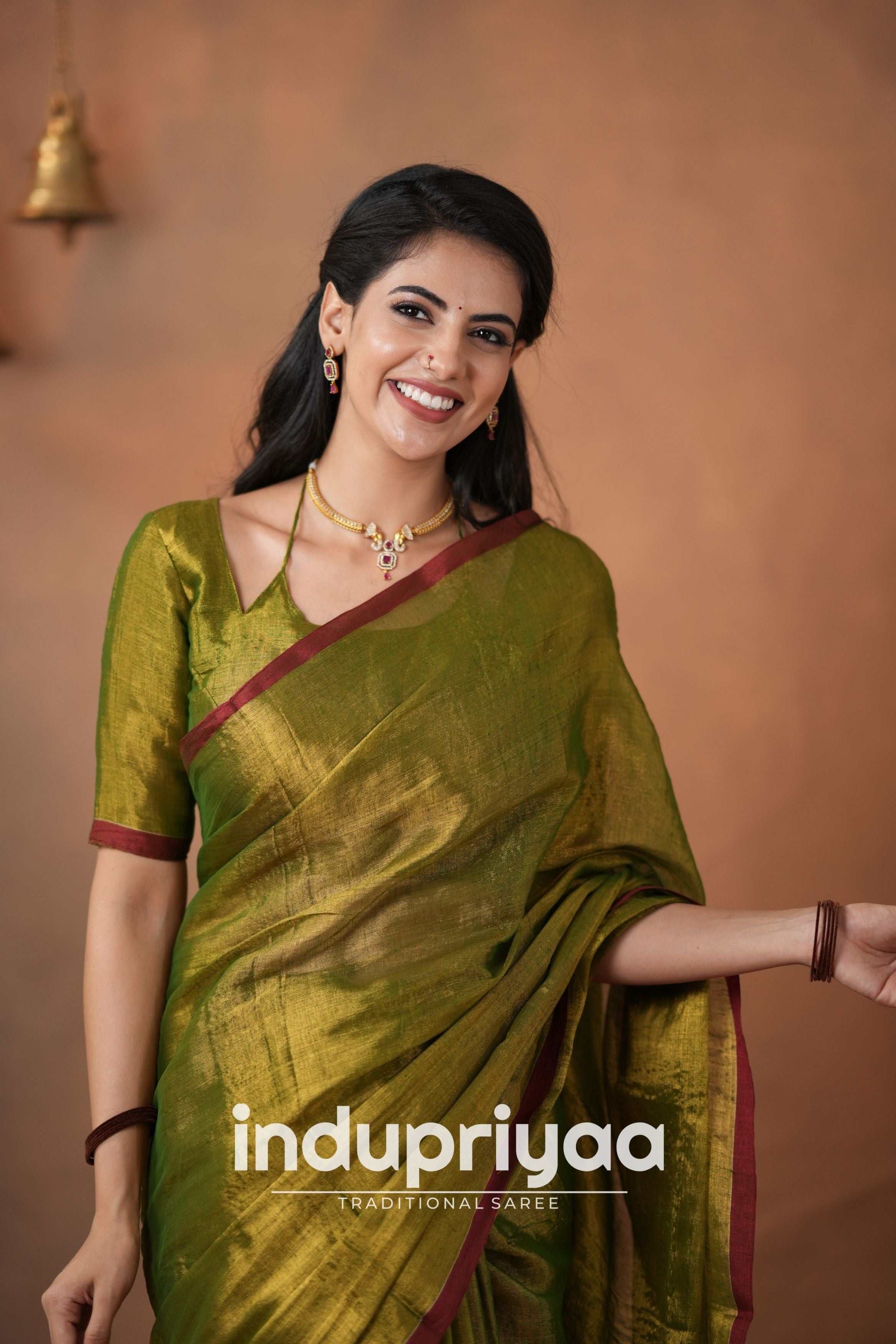 Mehndi Green Handloom Tissue Cotton Saree