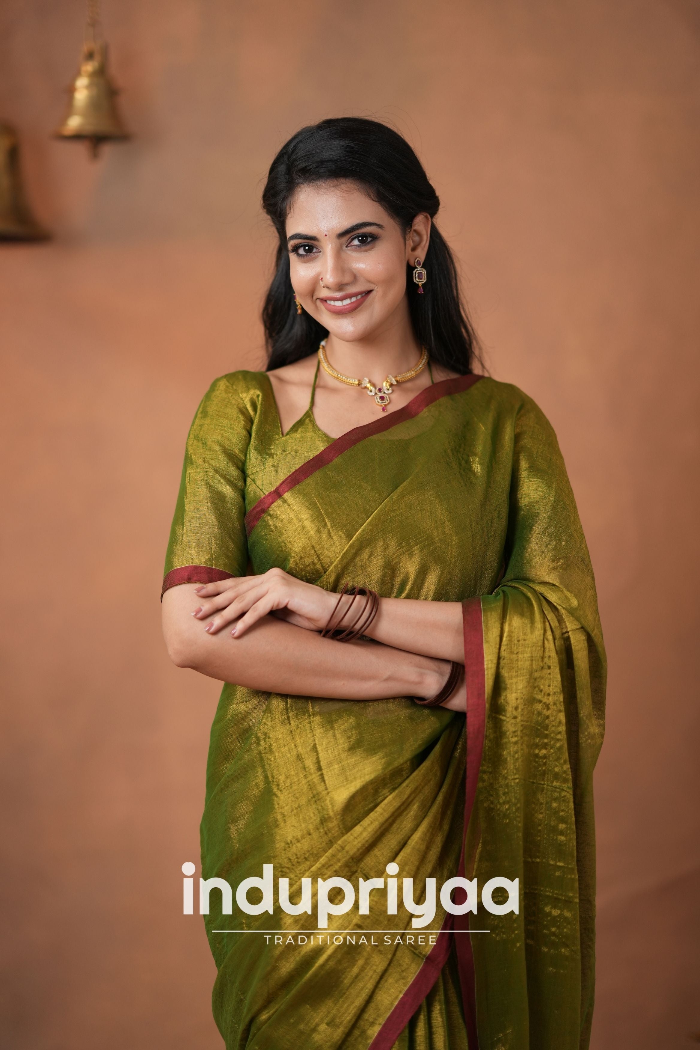 Mehndi Green Handloom Tissue Cotton Saree
