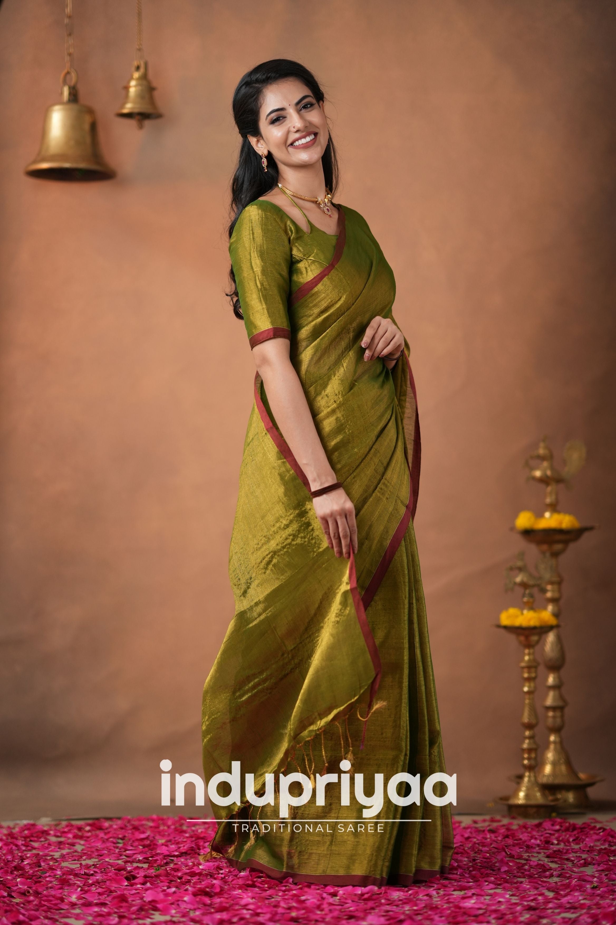 Mehndi Green Handloom Tissue Cotton Saree