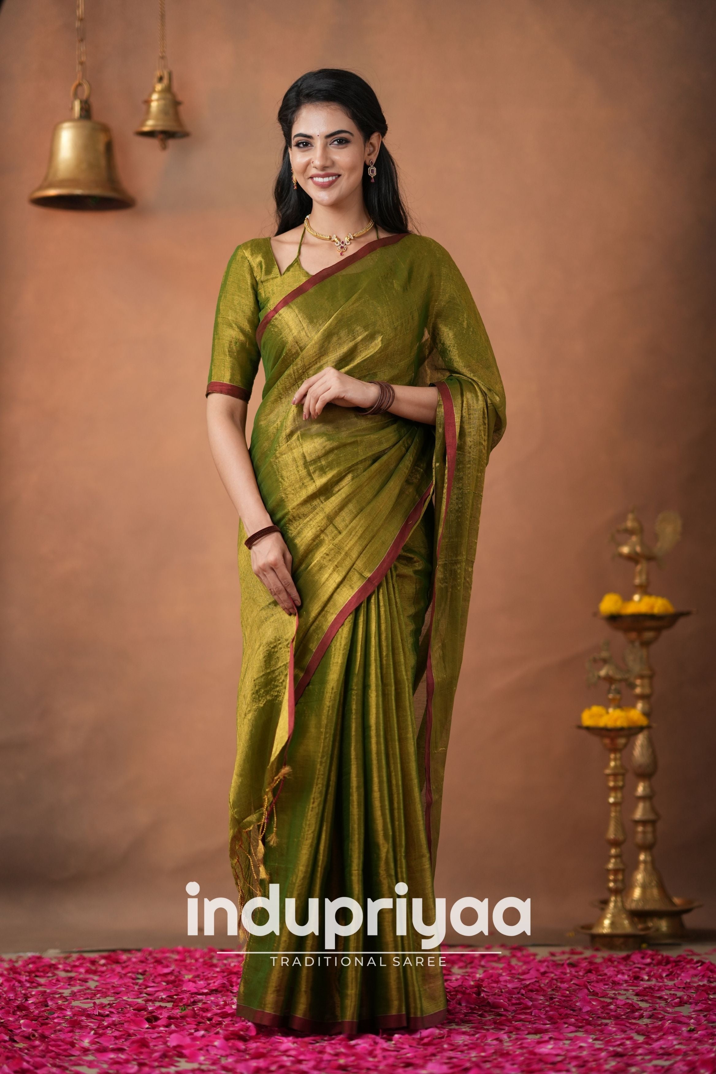 Mehndi Green Handloom Tissue Cotton Saree