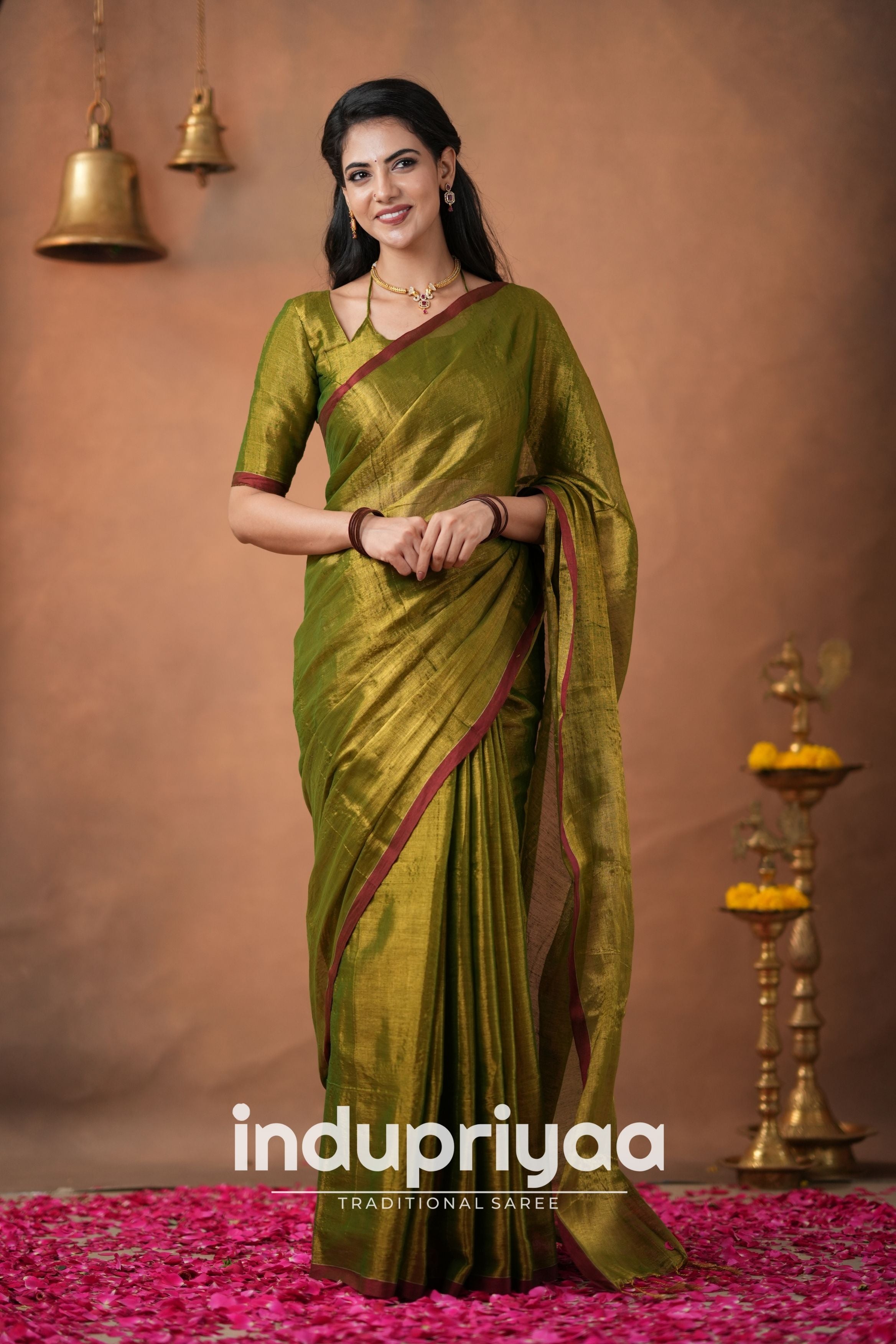 Mehndi Green Handloom Tissue Cotton Saree