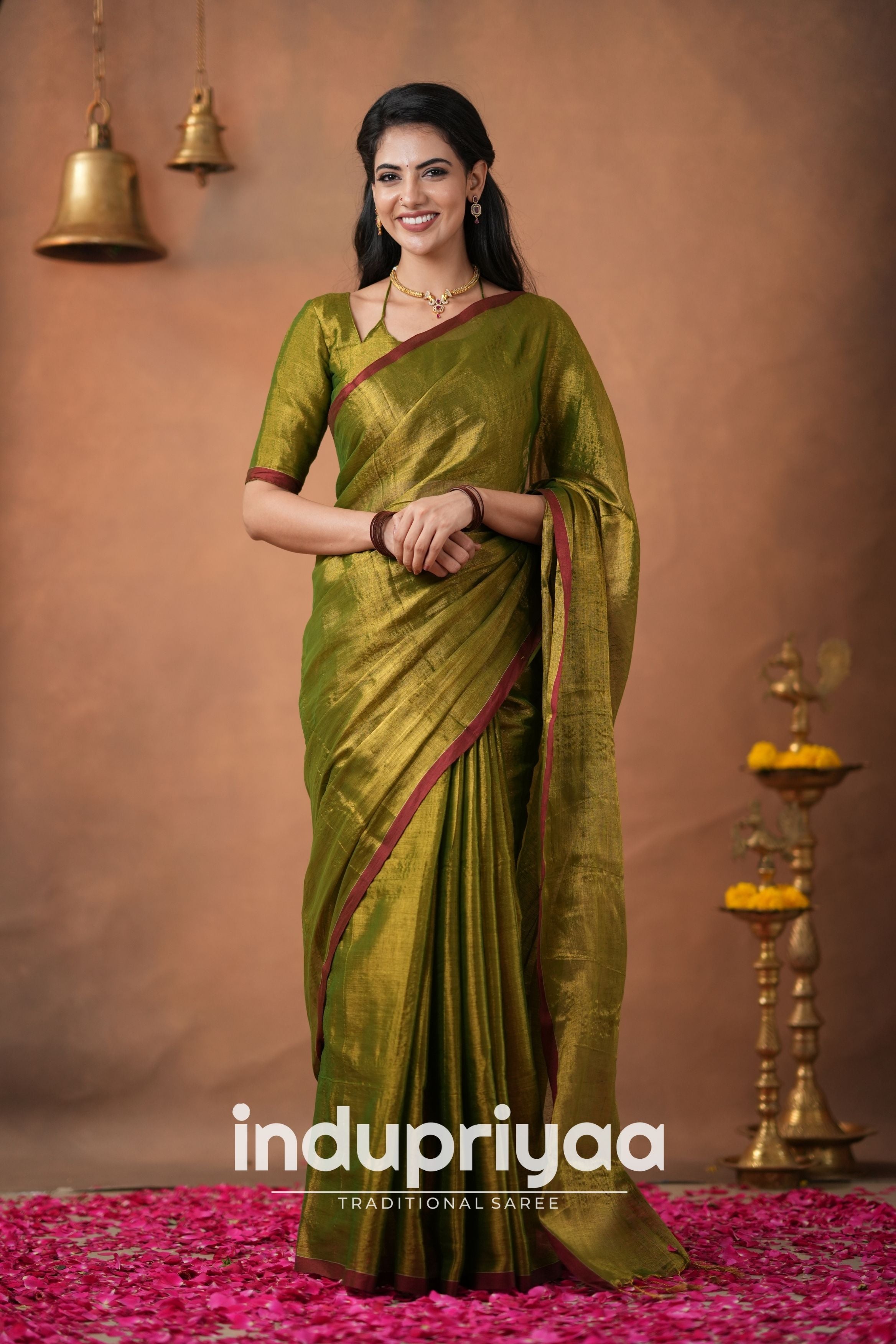 Mehndi Green Handloom Tissue Cotton Saree