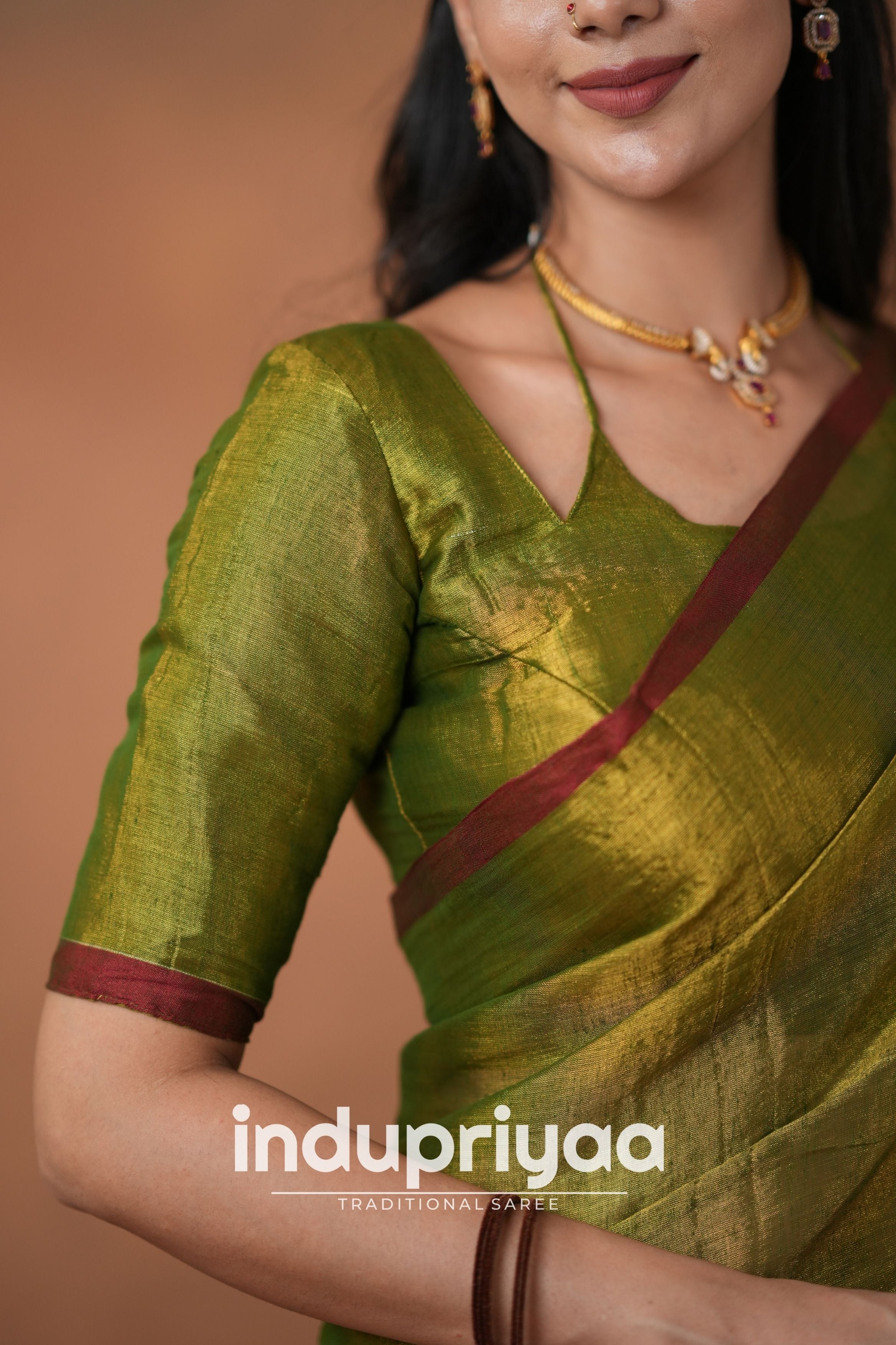 Mehndi Green Handloom Tissue Cotton Saree