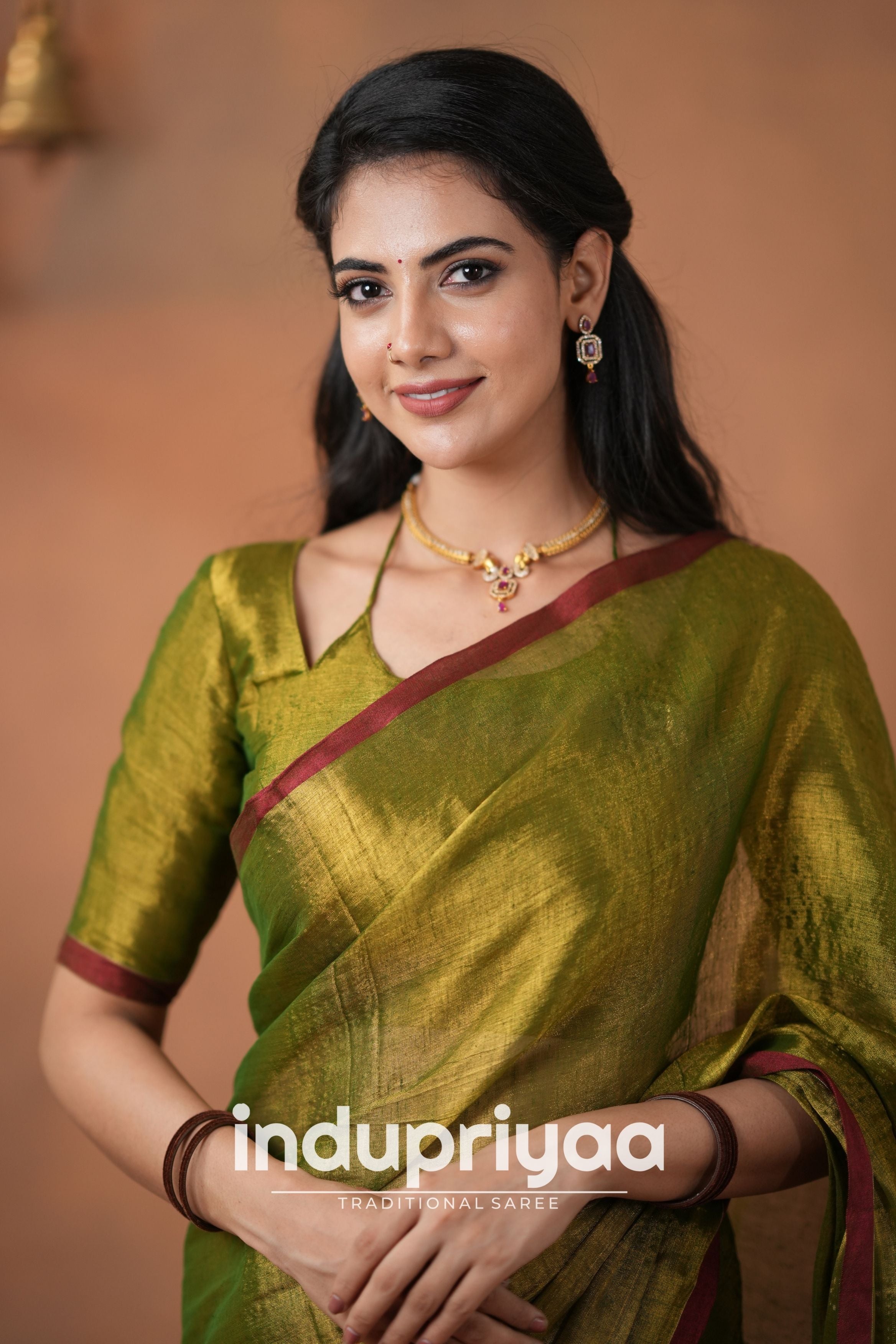 Mehndi Green Handloom Tissue Cotton Saree