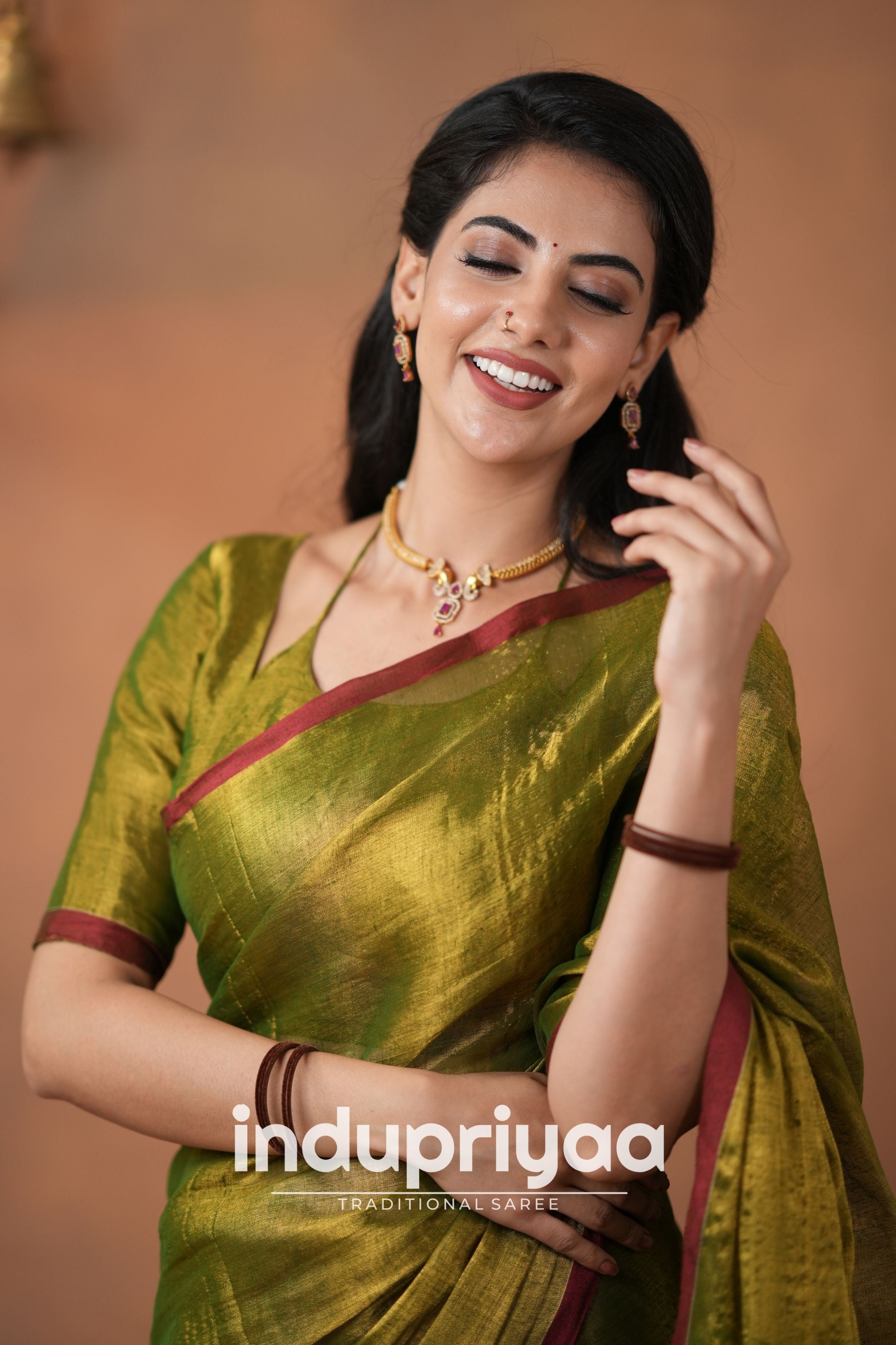 Mehndi Green Handloom Tissue Cotton Saree