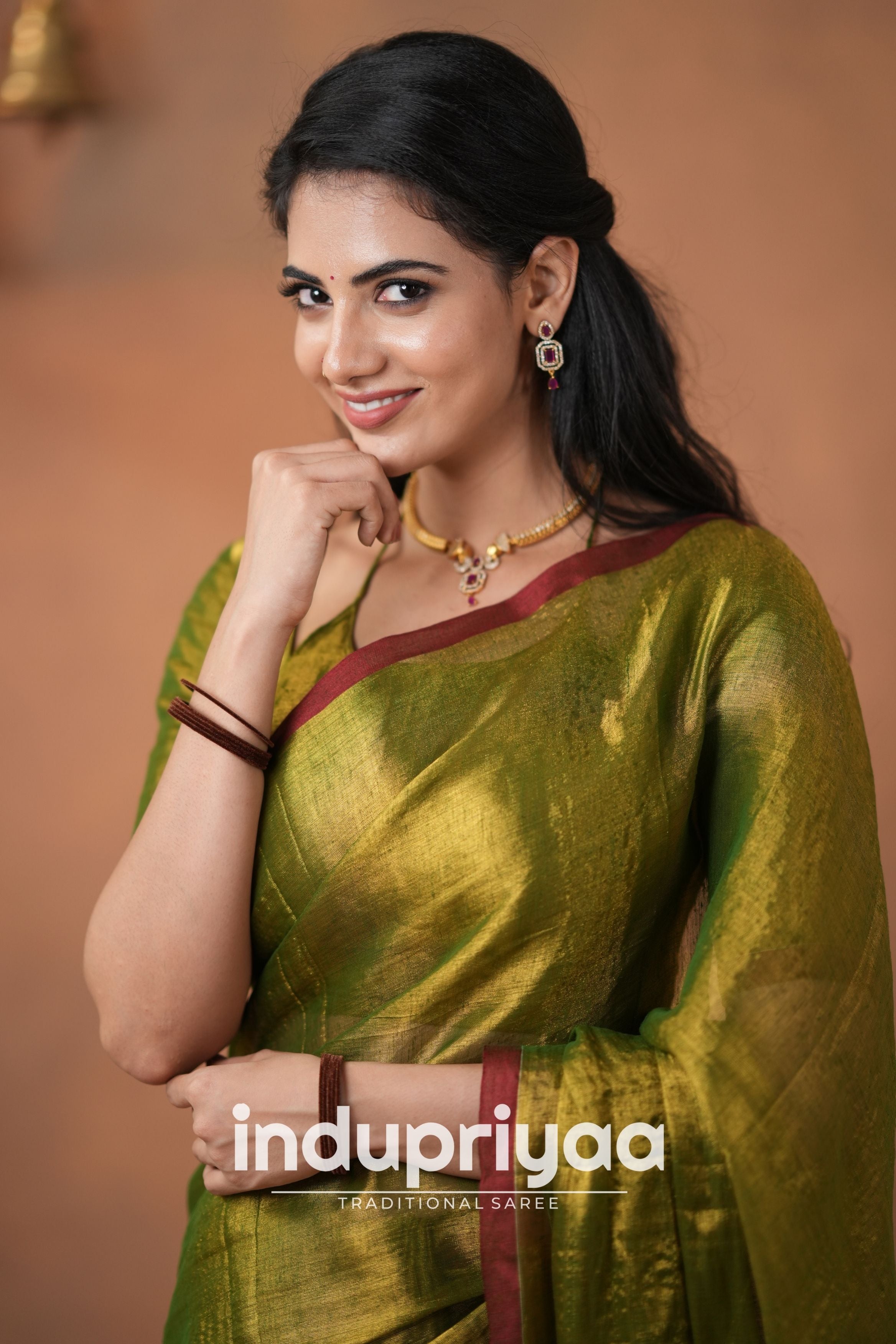 Mehndi Green Handloom Tissue Cotton Saree