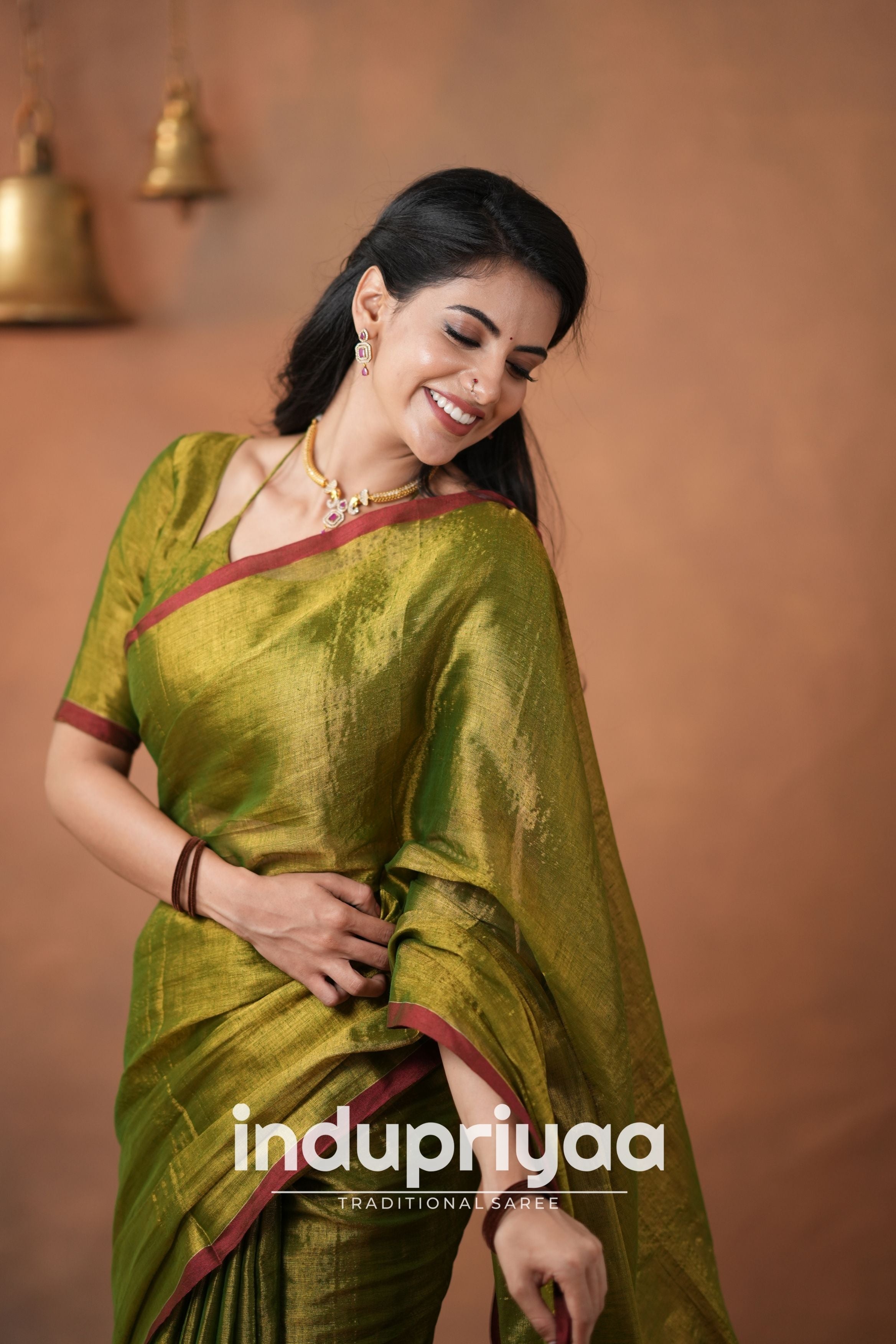 Mehndi Green Handloom Tissue Cotton Saree