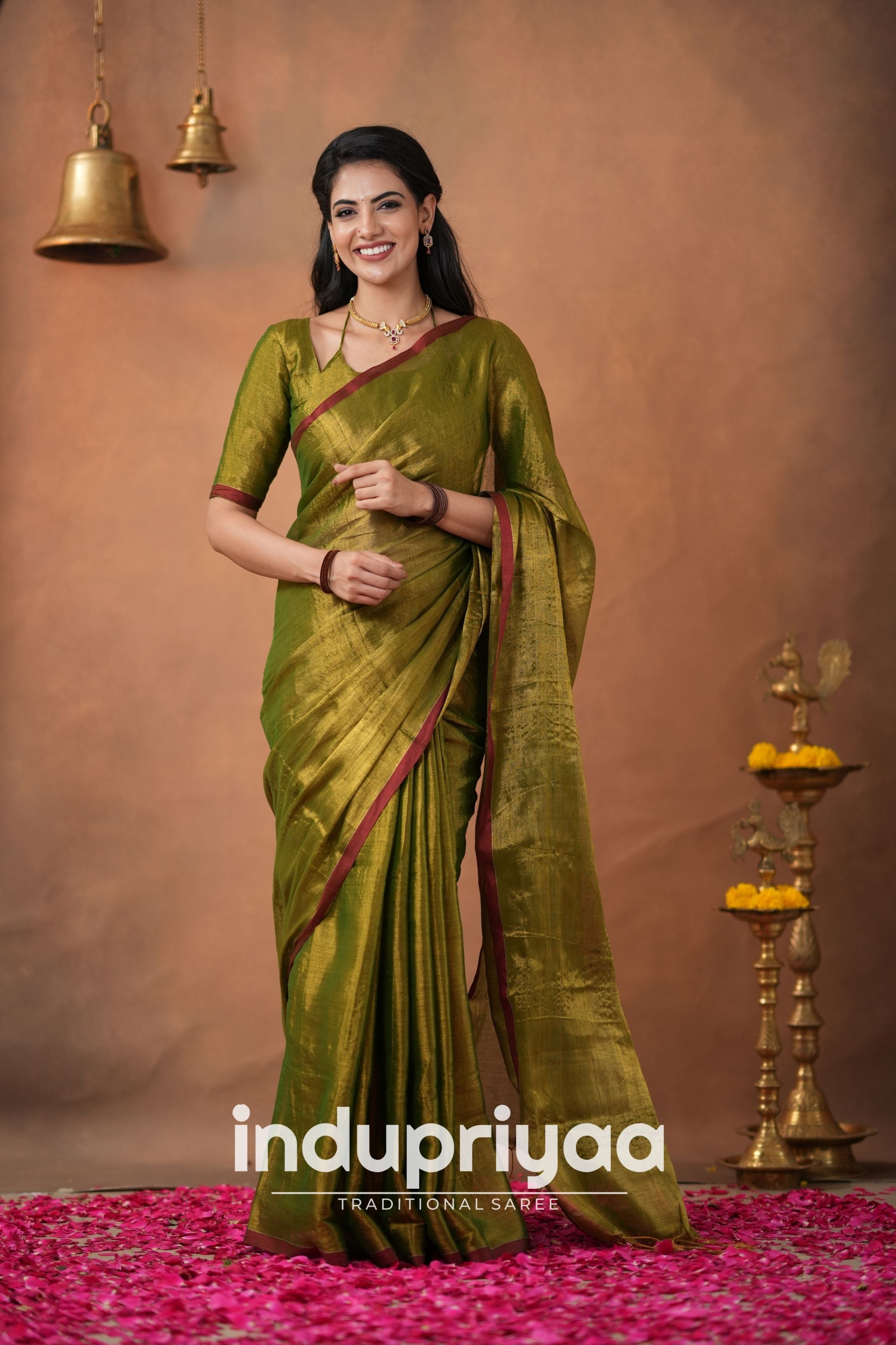 Mehndi Green Handloom Tissue Cotton Saree