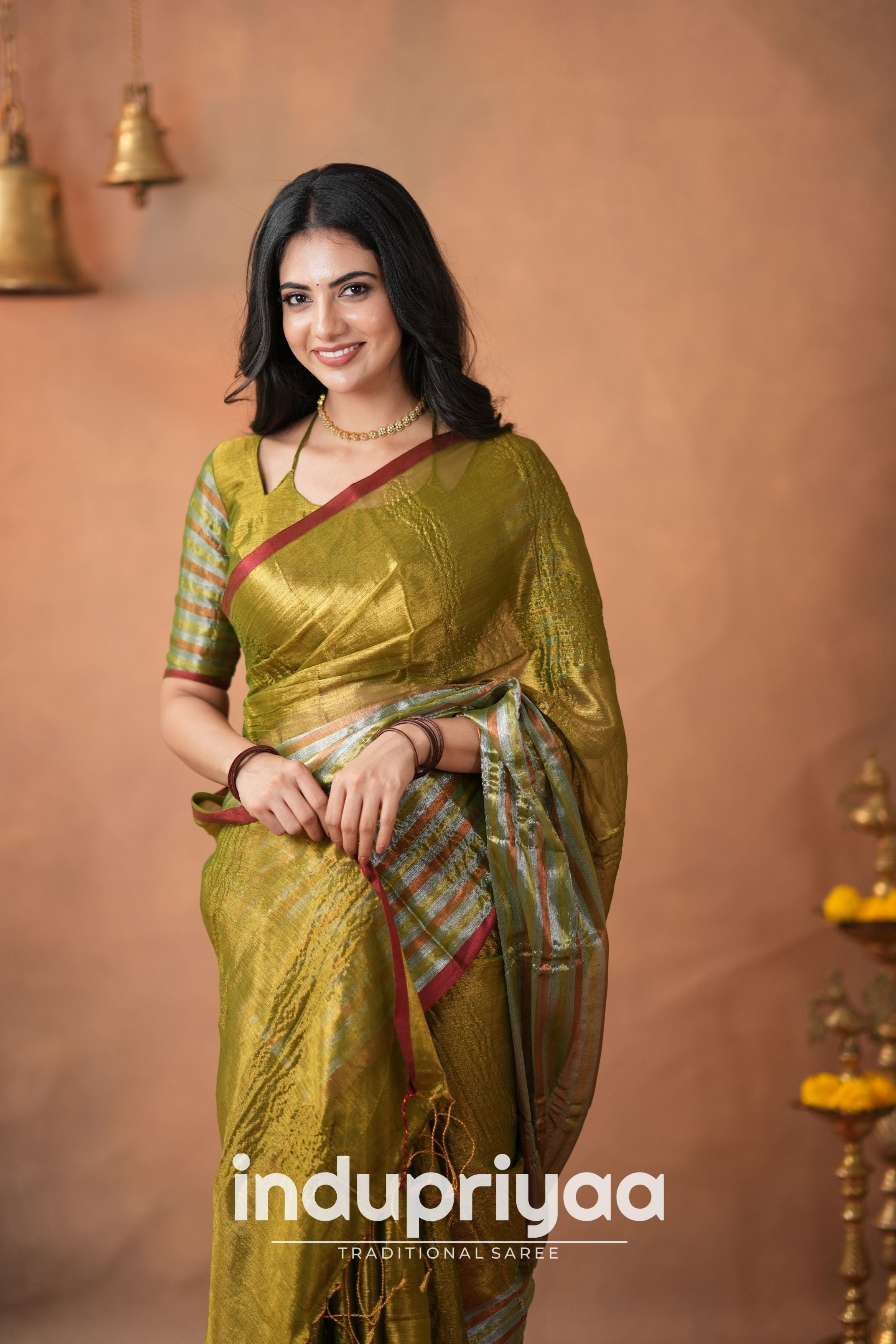 Mehndi Green Handloom Tissue Cotton Saree