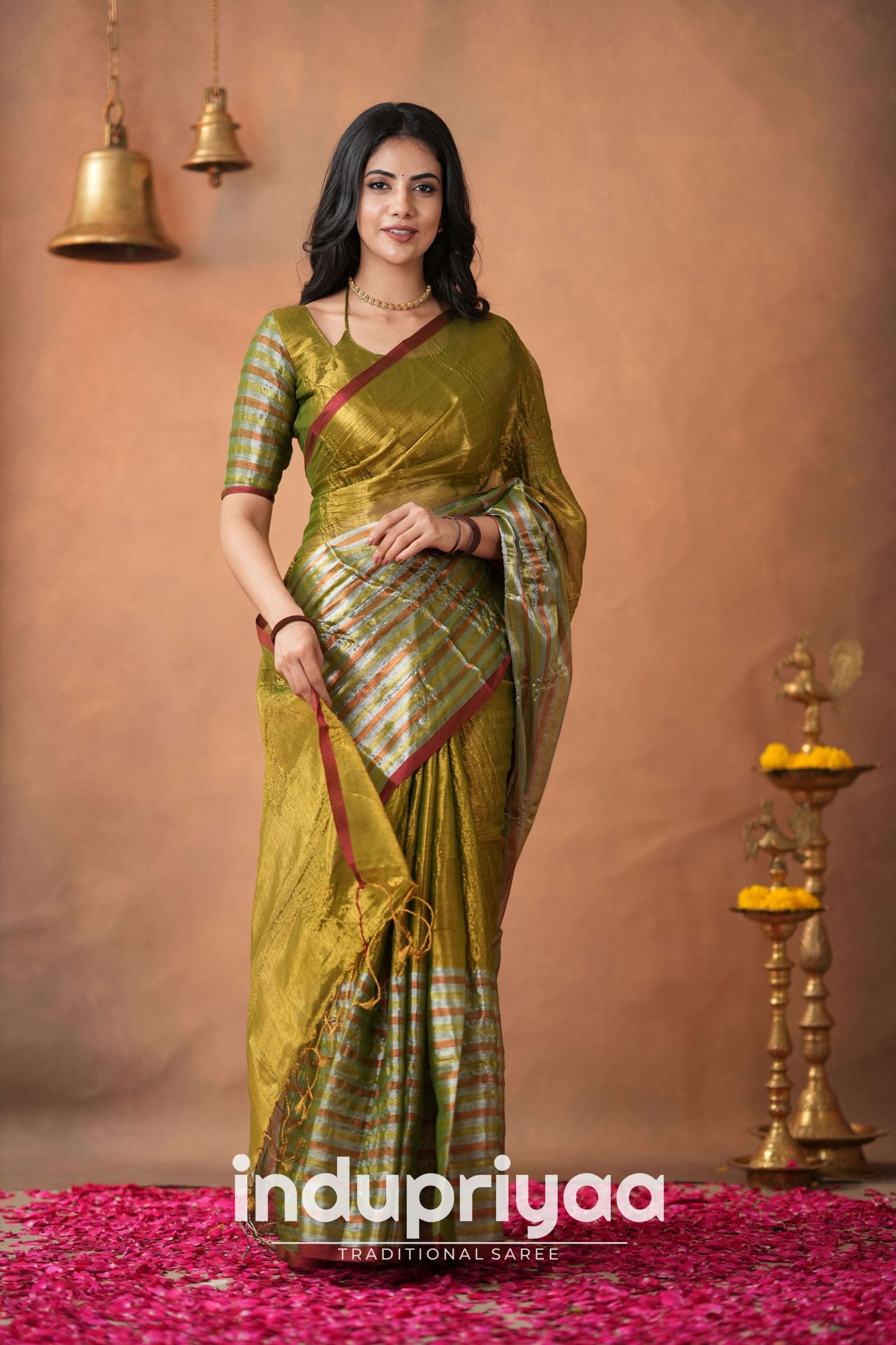 Mehndi Green Handloom Tissue Cotton Saree