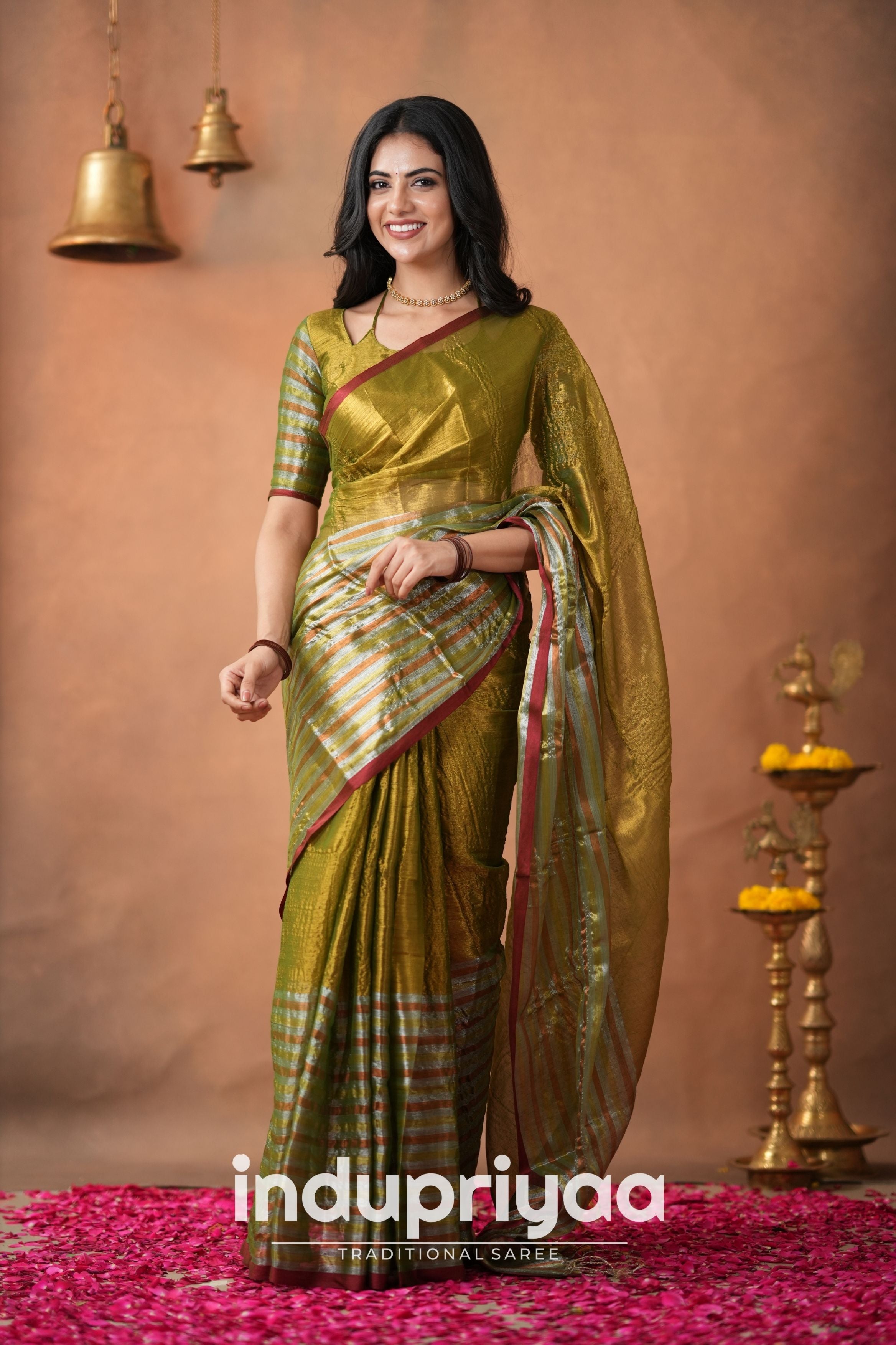 Mehndi Green Handloom Tissue Cotton Saree