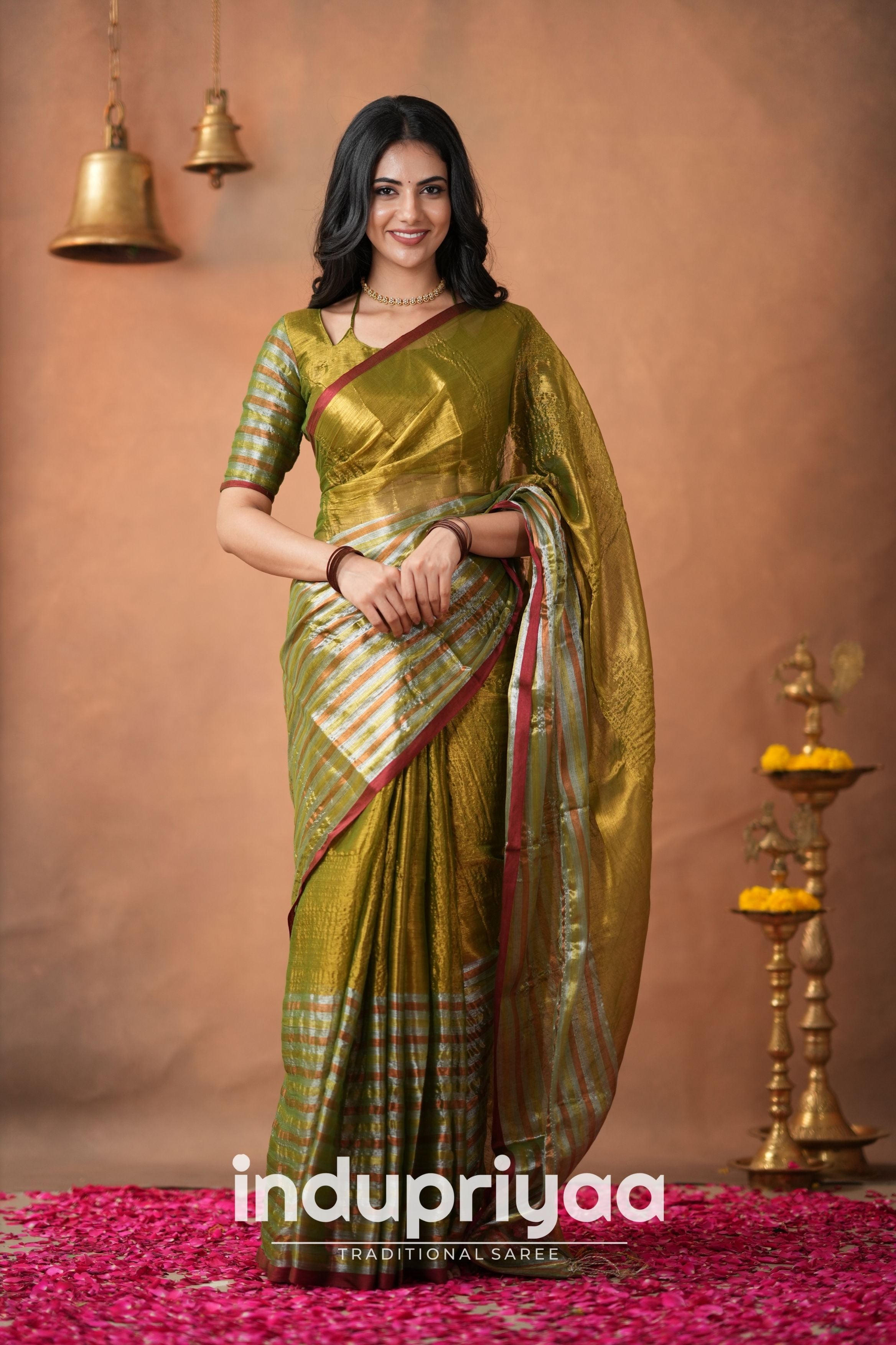Mehndi Green Handloom Tissue Cotton Saree