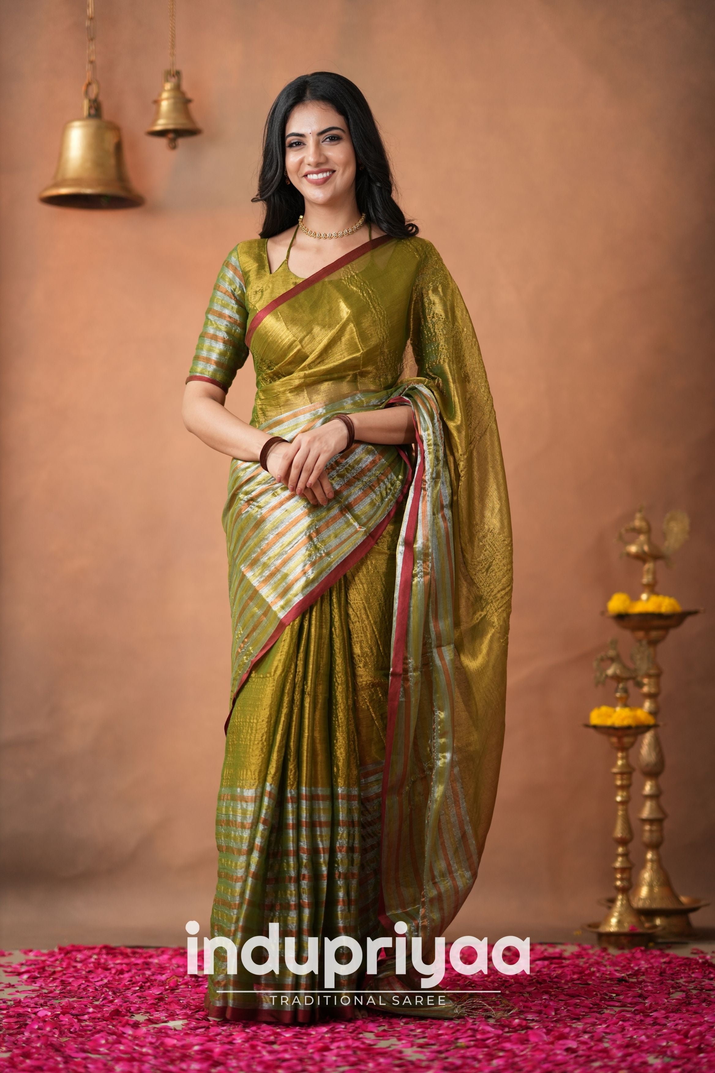 Mehndi Green Handloom Tissue Cotton Saree