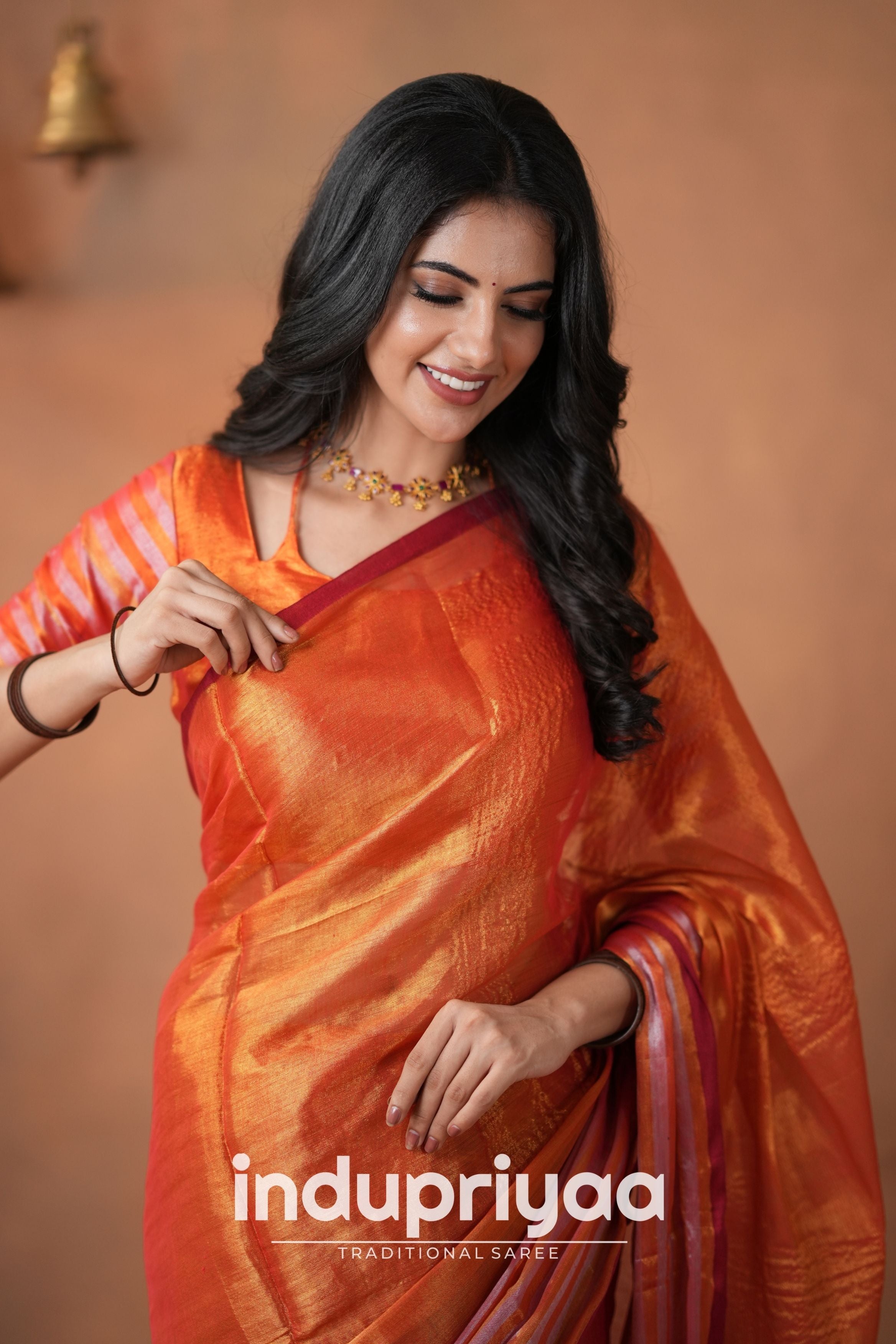 Orange Handloom Tissue Cotton Saree