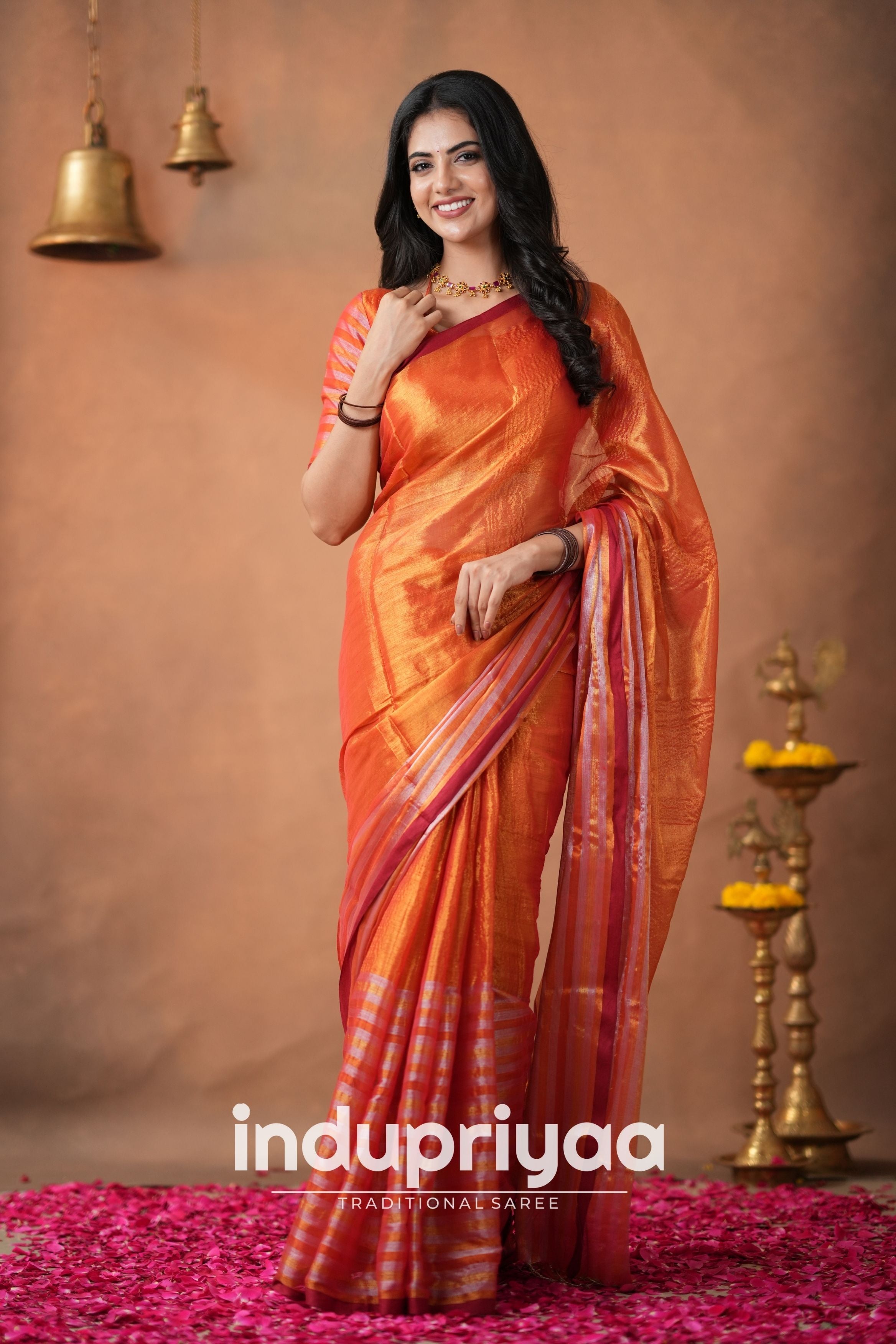Orange Handloom Tissue Cotton Saree