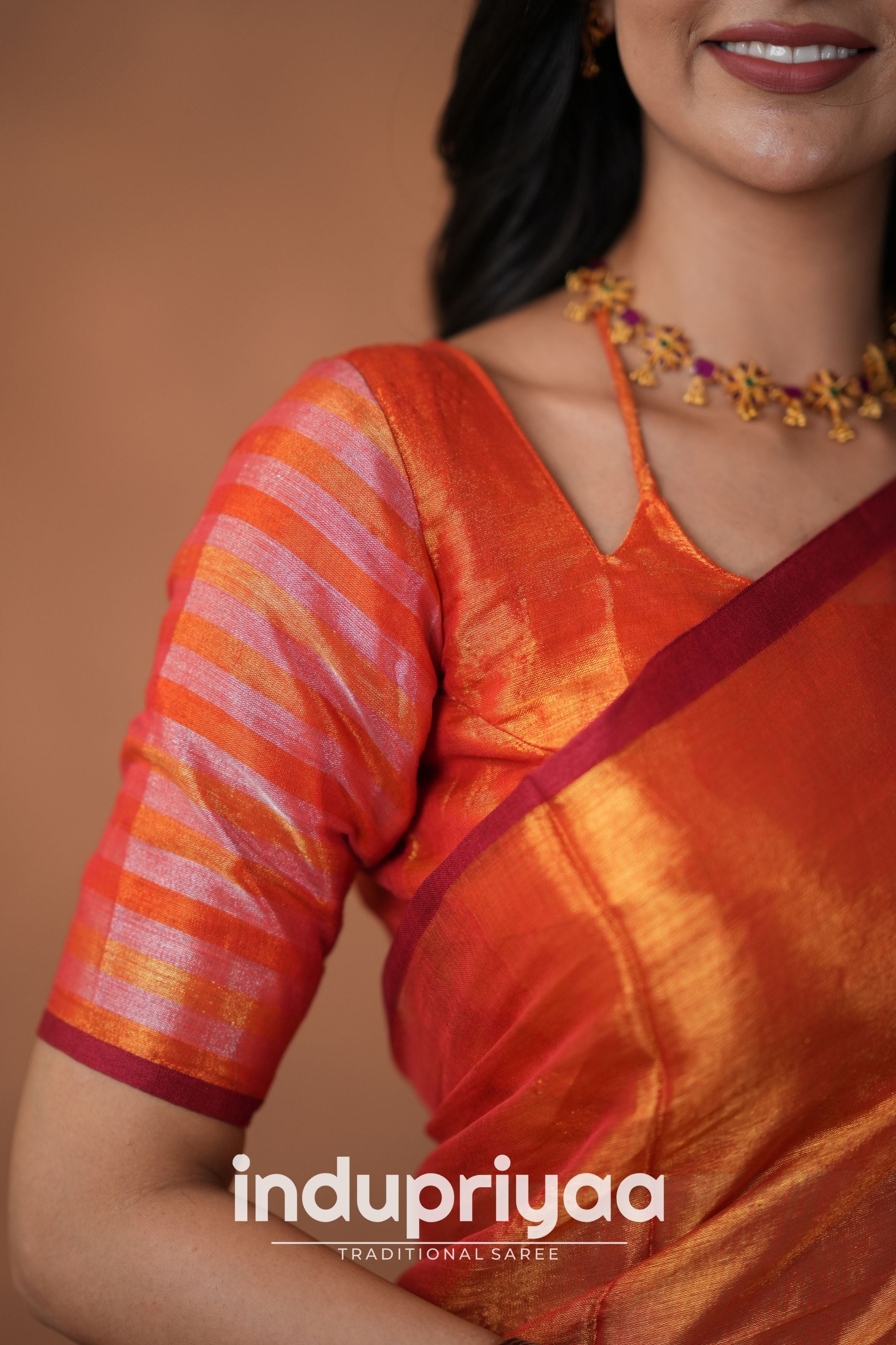 Orange Handloom Tissue Cotton Saree
