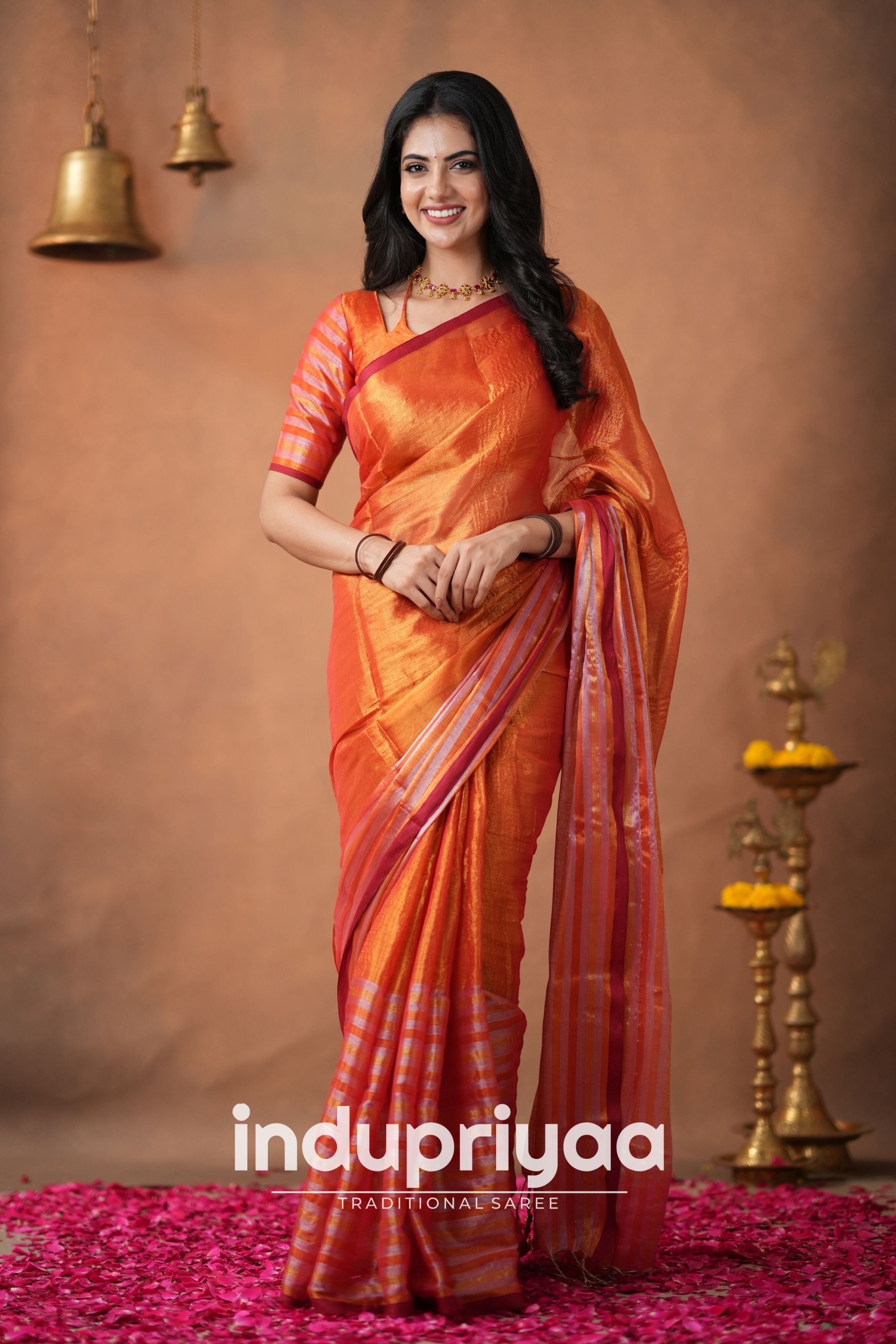 Orange Handloom Tissue Cotton Saree