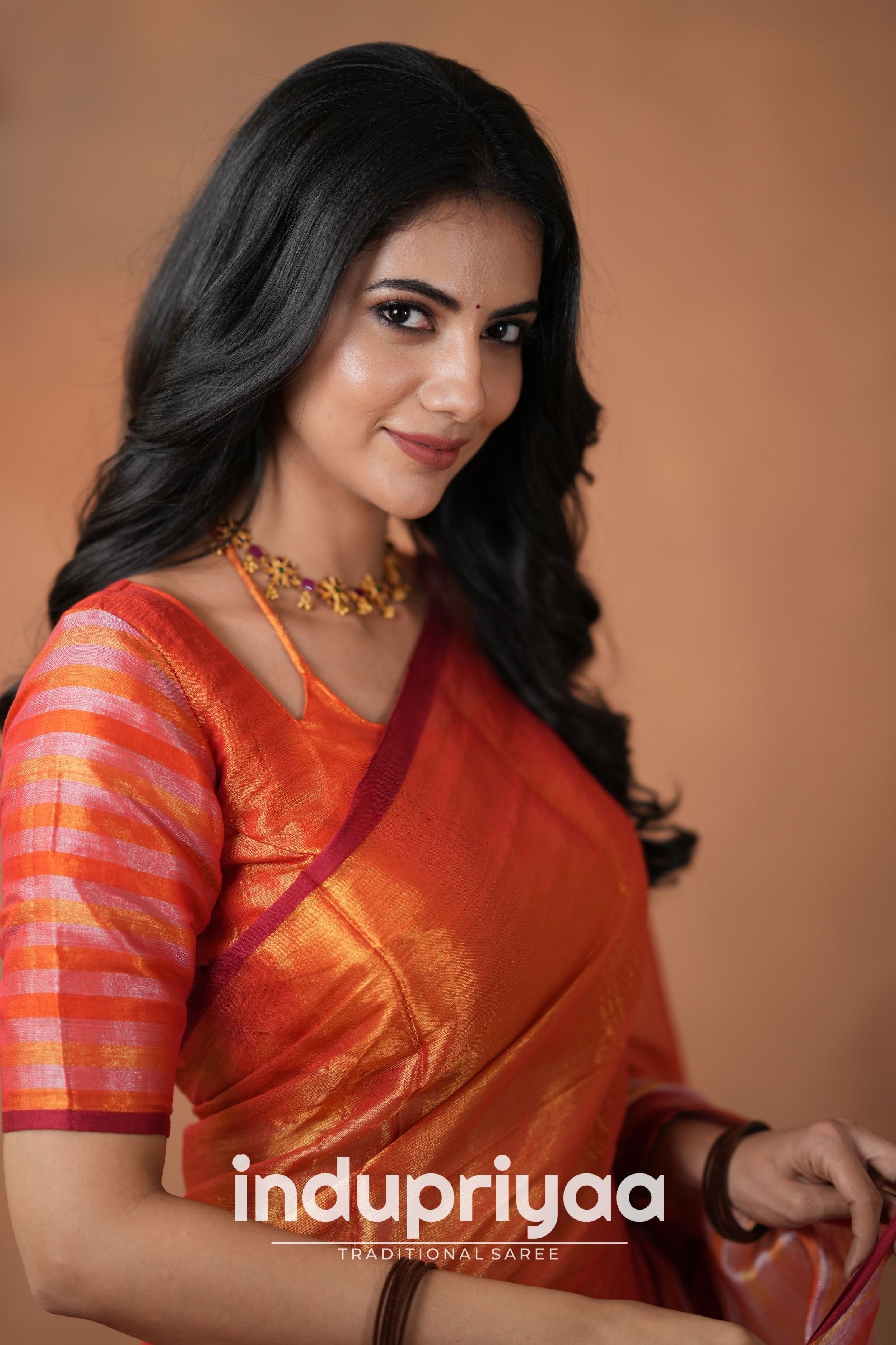 Orange Handloom Tissue Cotton Saree