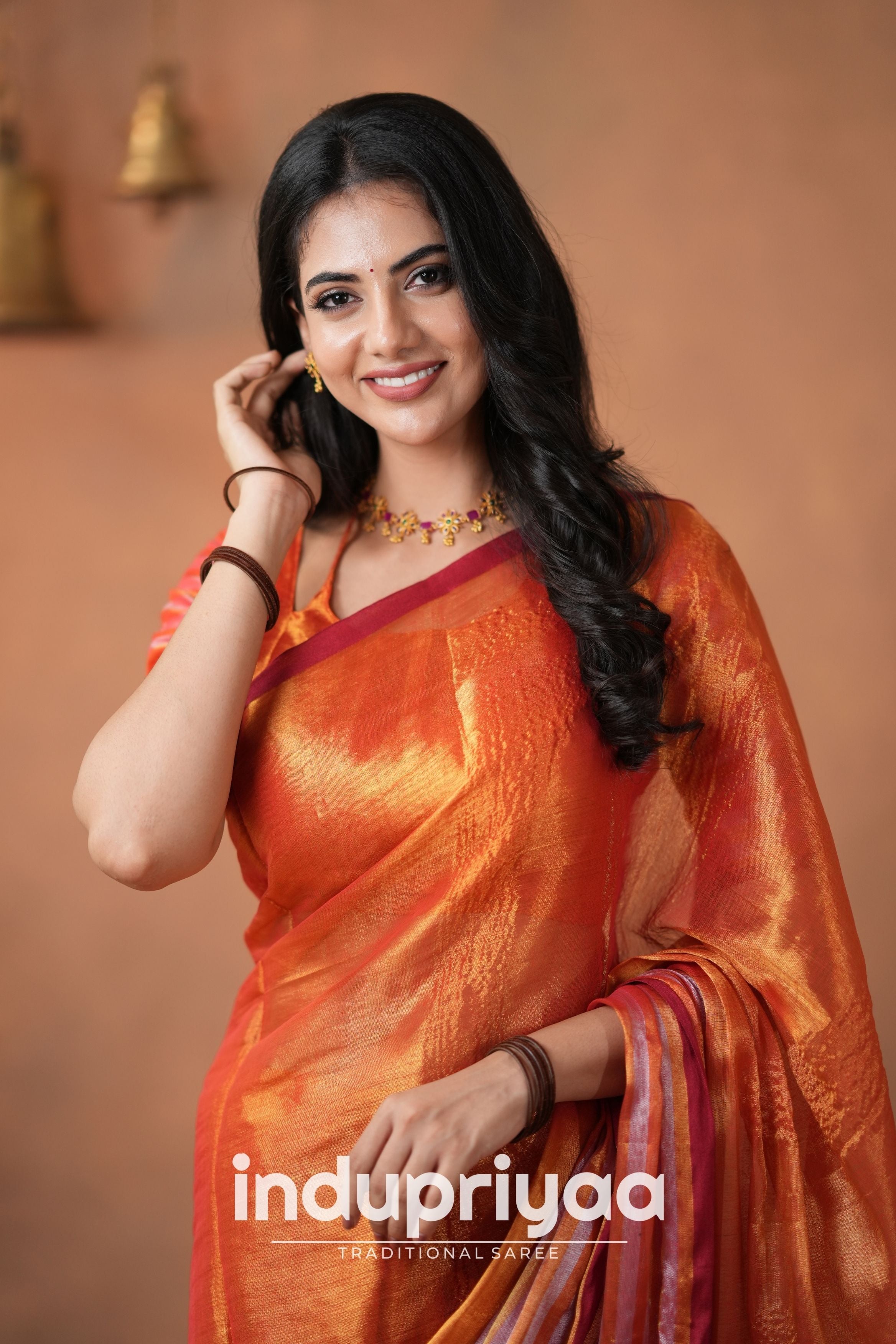 Orange Handloom Tissue Cotton Saree