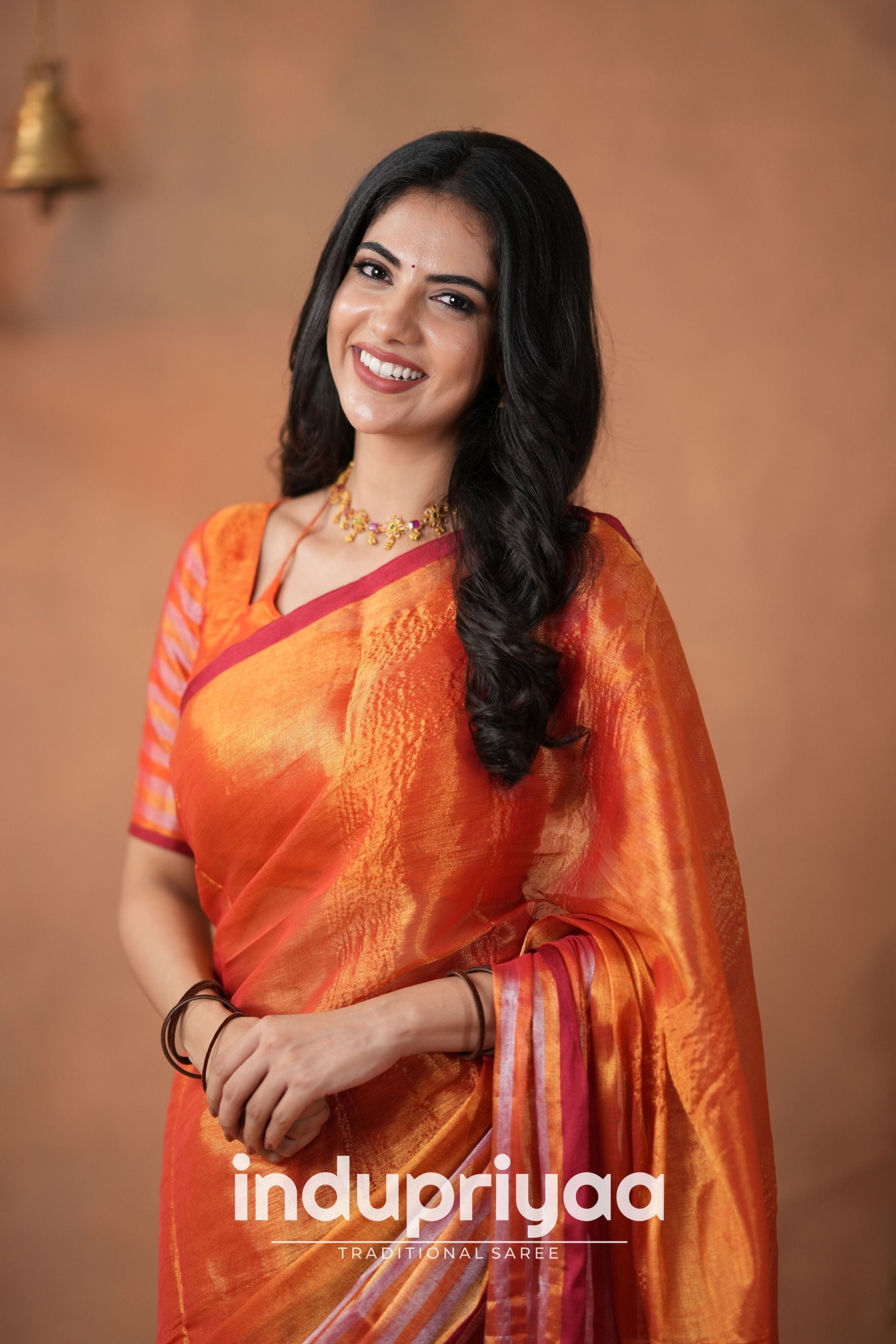 Orange Handloom Tissue Cotton Saree