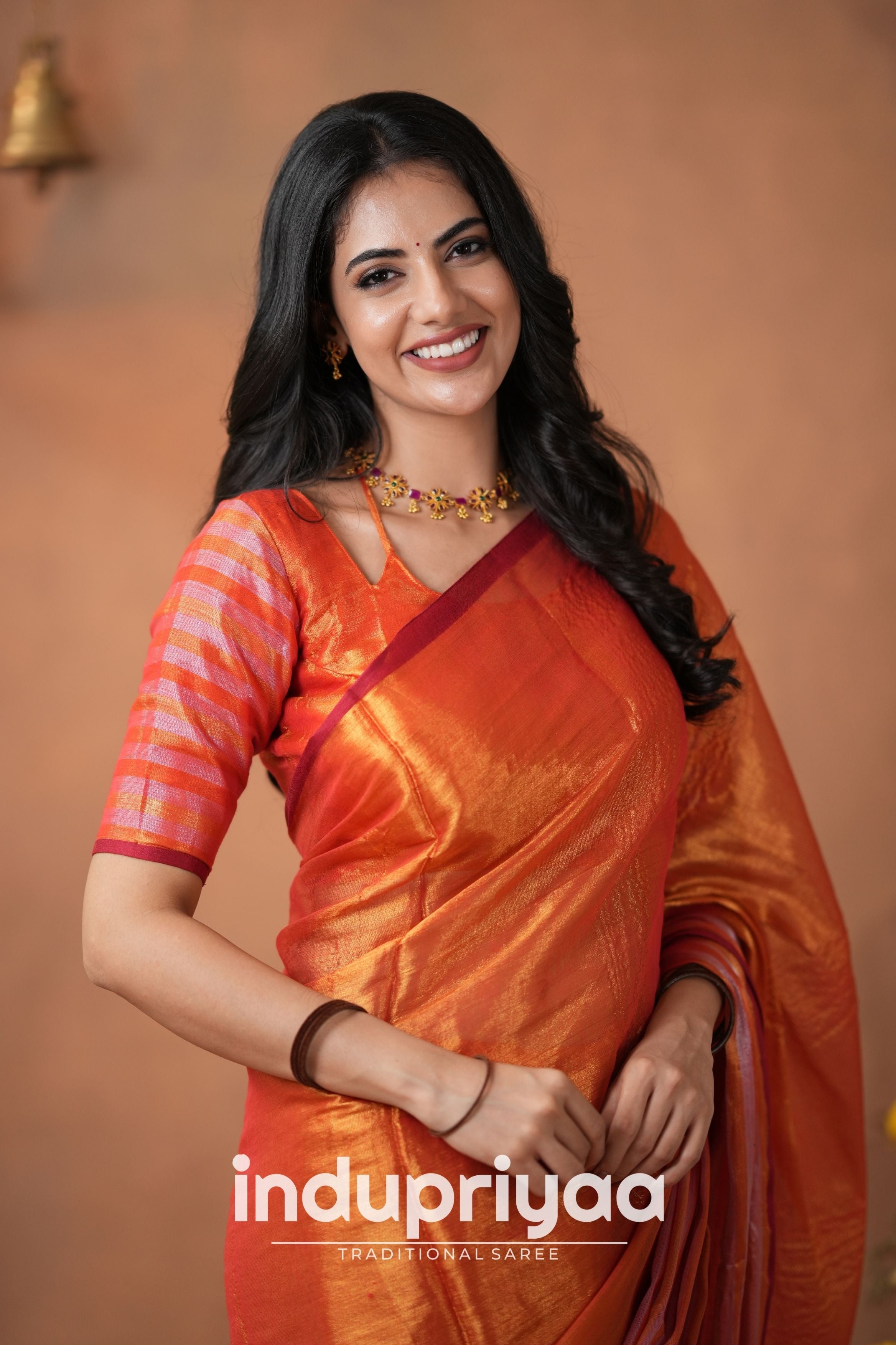 Orange Handloom Tissue Cotton Saree