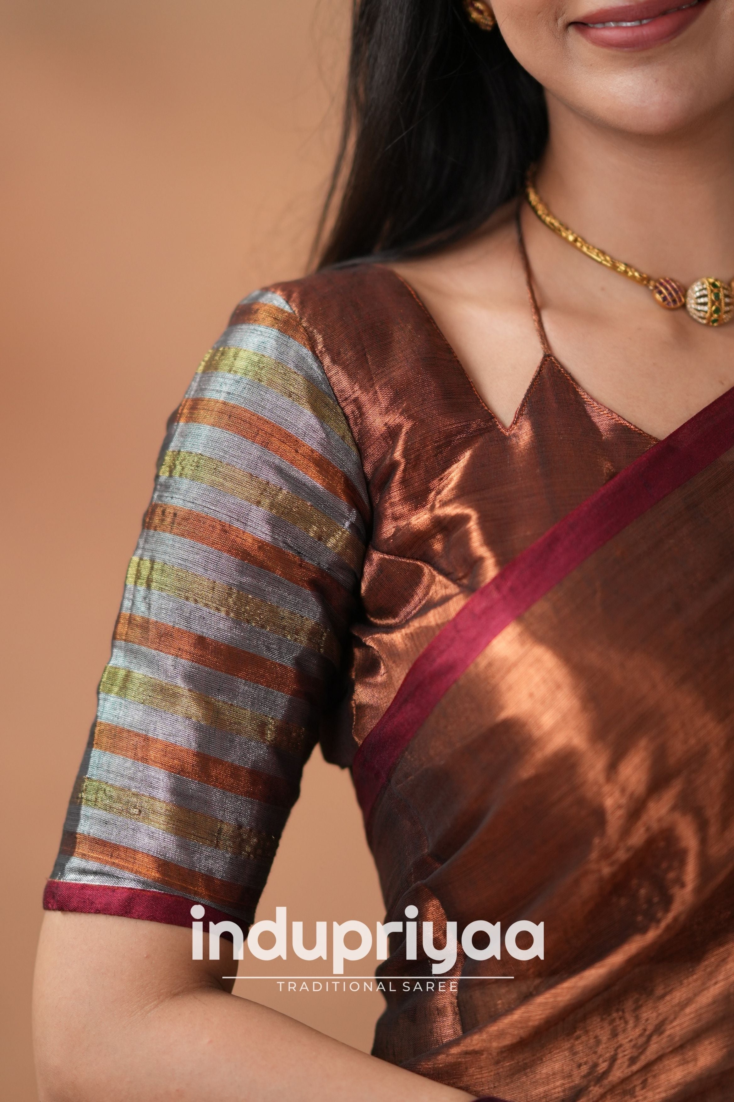 Copper Handloom Tissue Cotton Saree