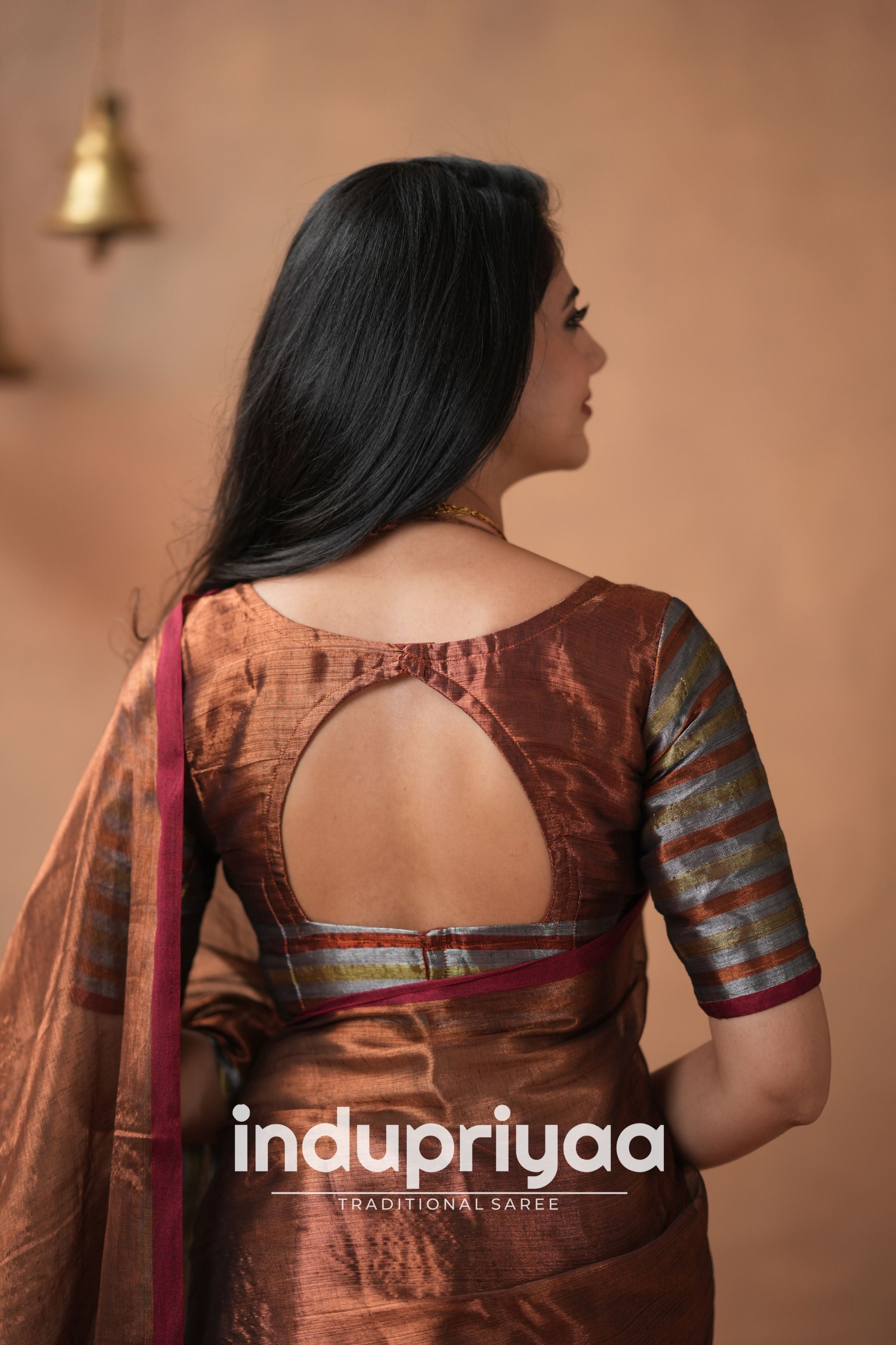 Copper Handloom Tissue Cotton Saree