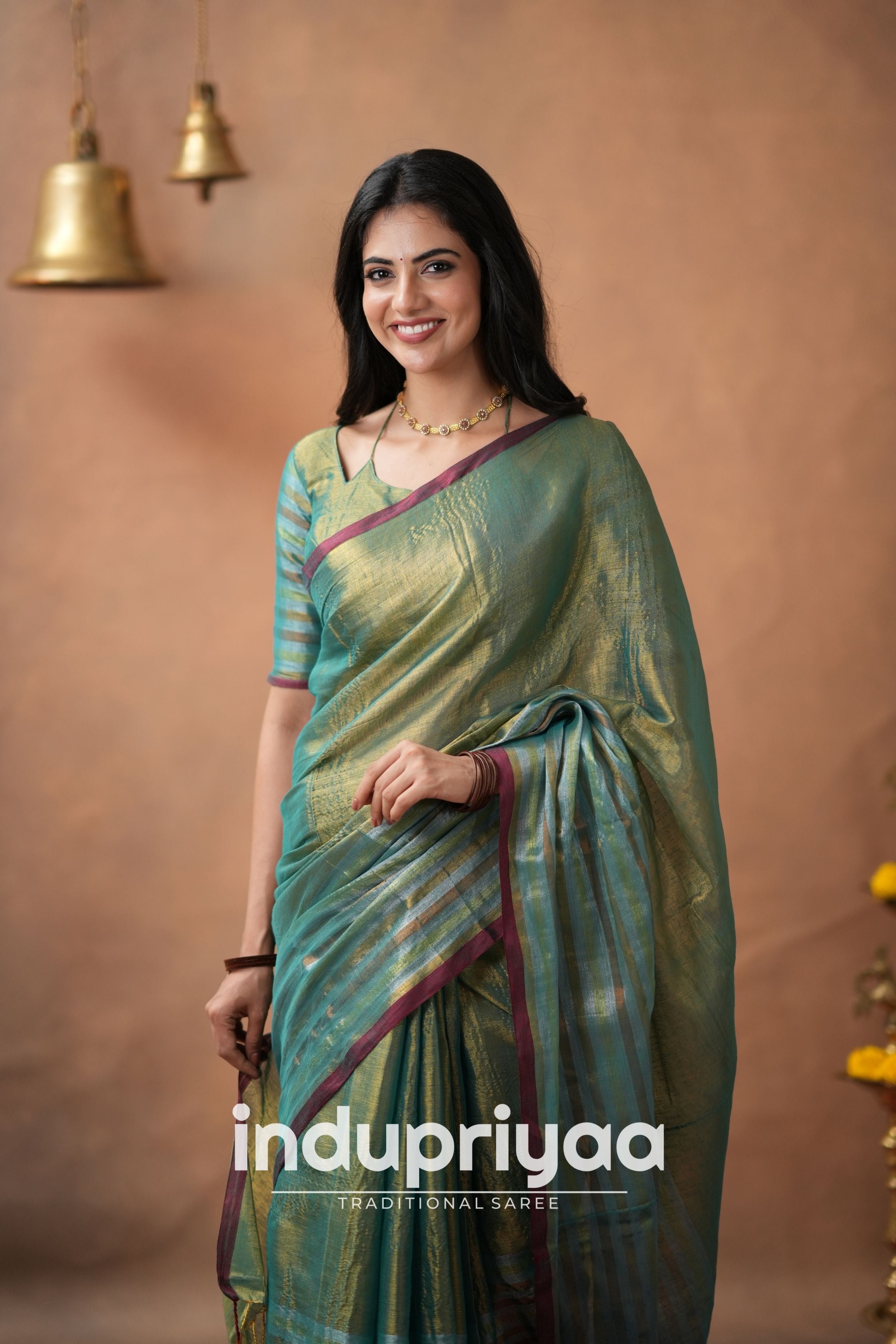 Rama Green Handloom Tissue Cotton Saree