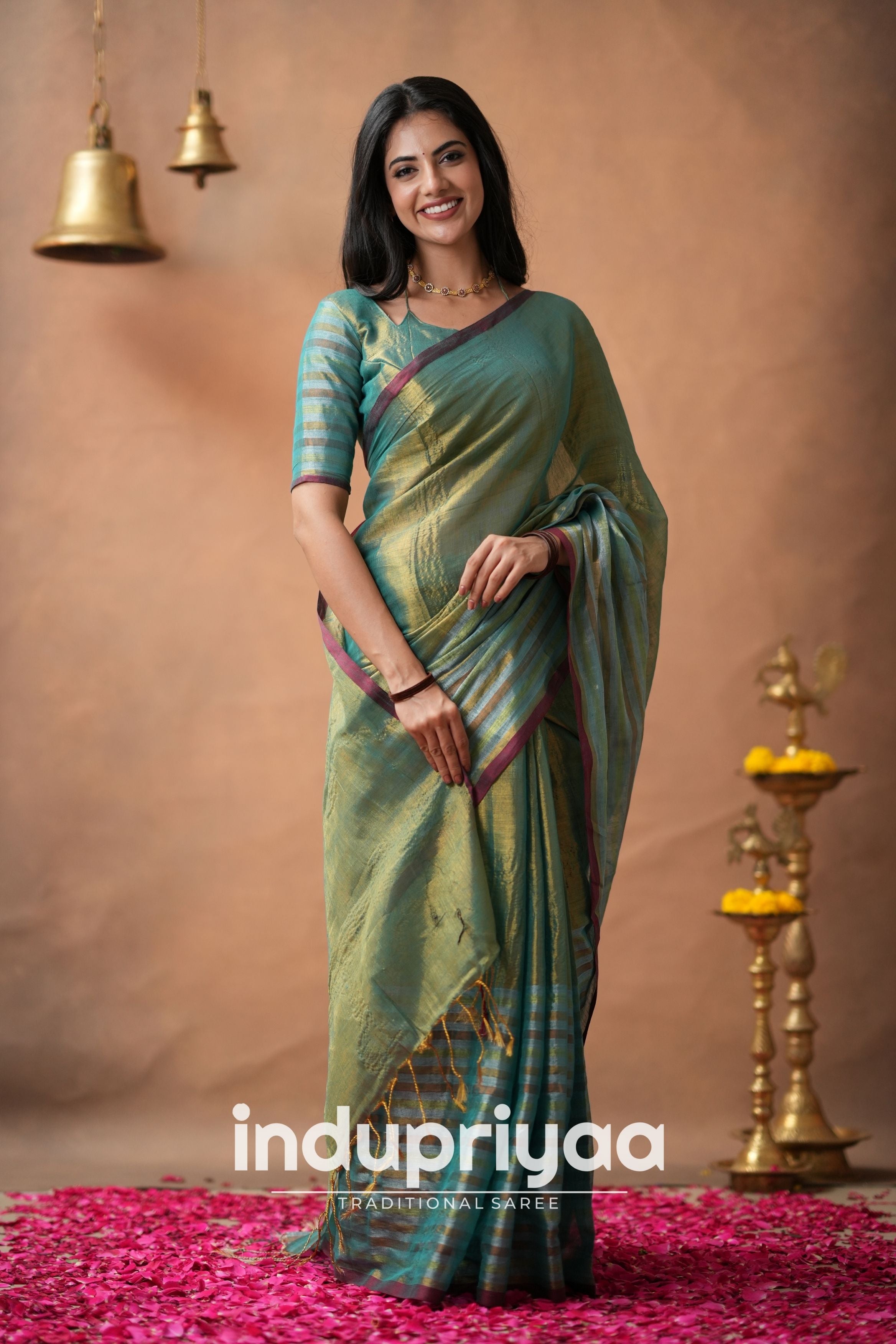 Rama Green Handloom Tissue Cotton Saree